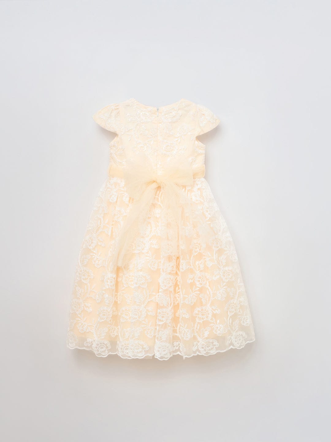 Blue Giraffe Girls Cream Solid U Neck Dress