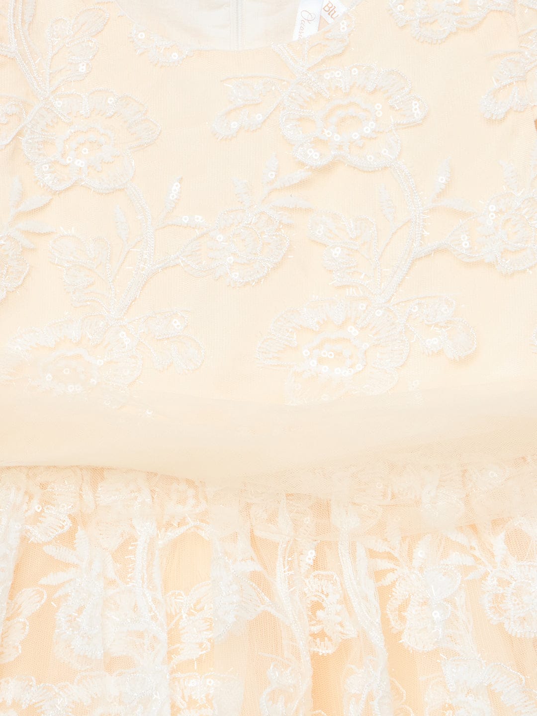 Blue Giraffe Girls Cream Solid U Neck Dress