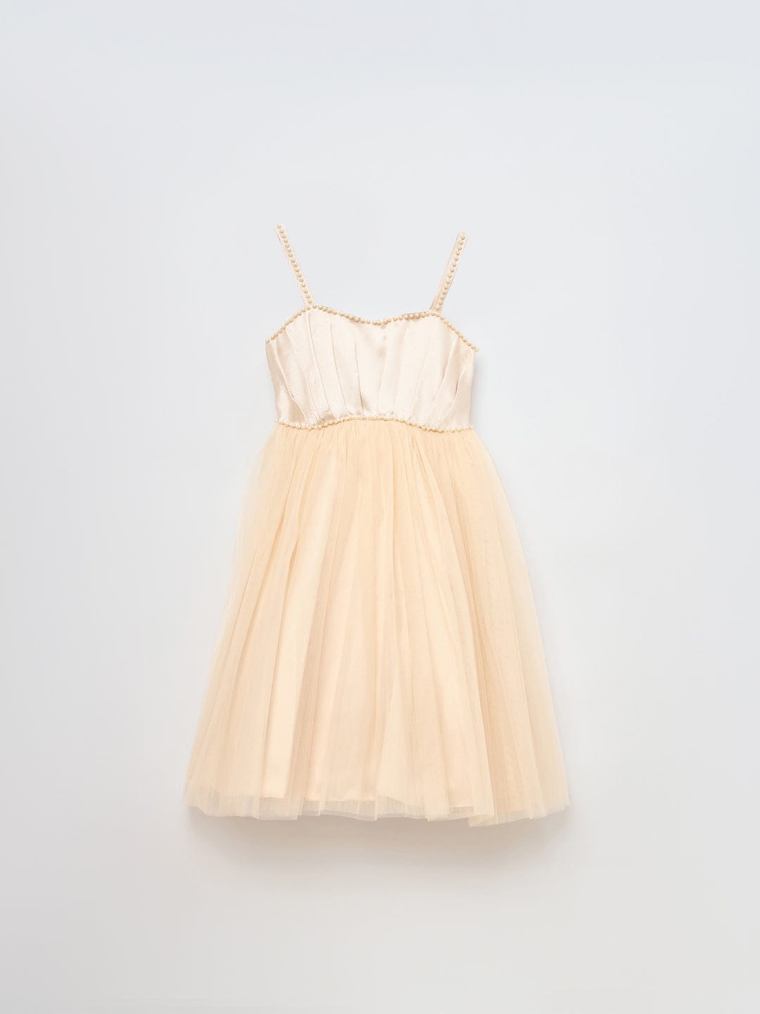 Blue Giraffe Girls Cream Solid Off Shoulder Dress