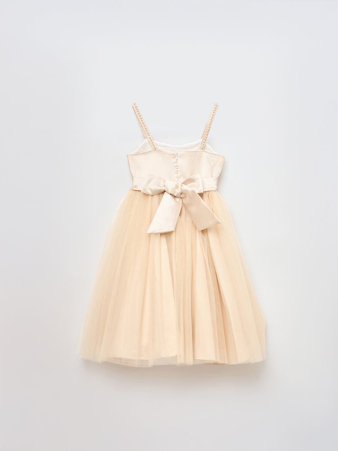 Blue Giraffe Girls Cream Solid Off Shoulder Dress