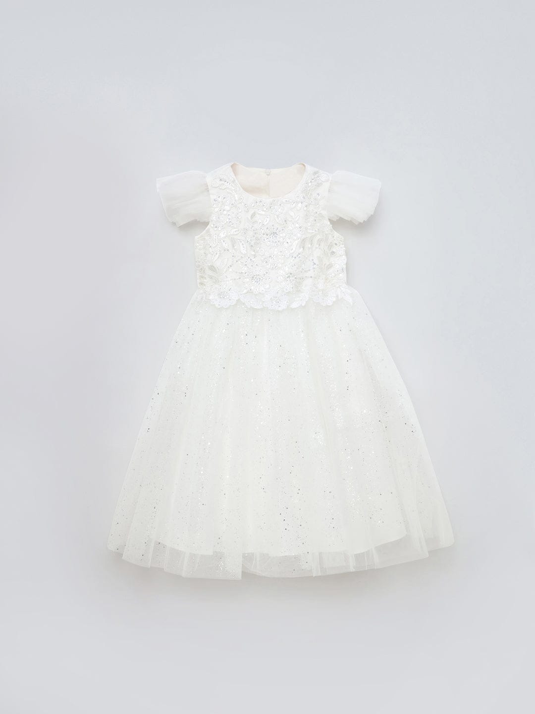 Blue Giraffe Girls White Solid U Neck Dress