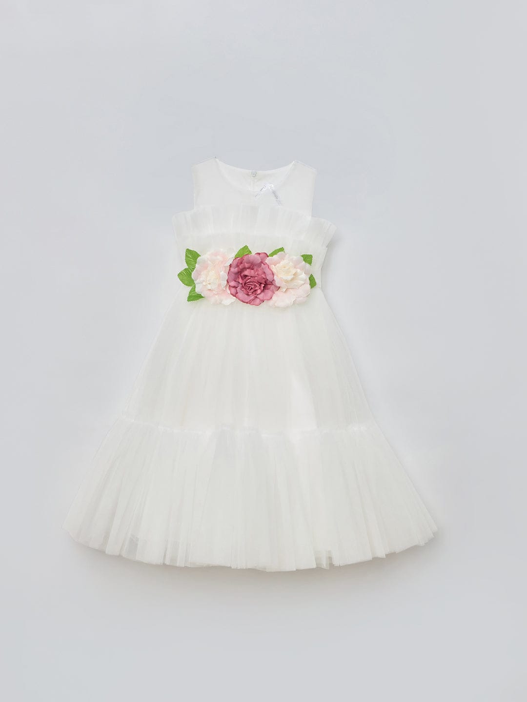 Blue Giraffe Girls White Solid U Neck Dress