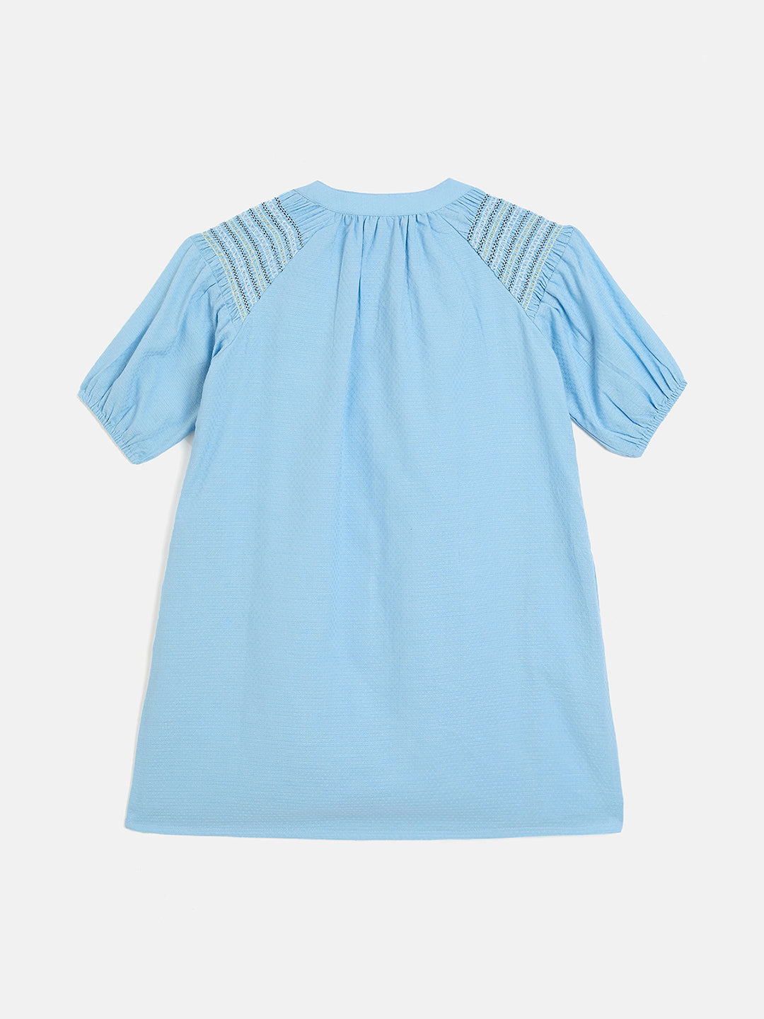Blue Giraffe Girls Blue Solid Band Collar Dress