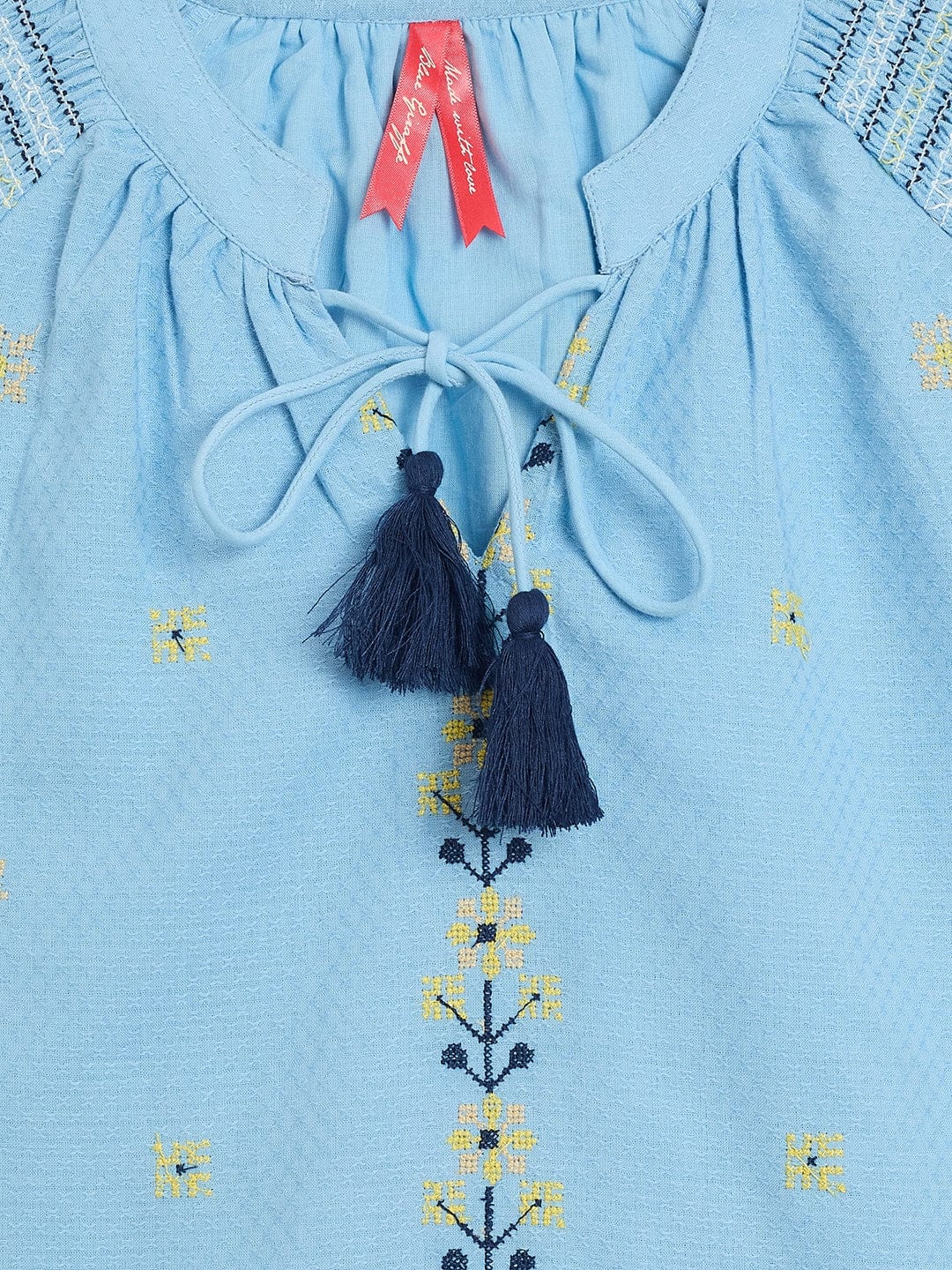 Blue Giraffe Girls Blue Solid Band Collar Dress