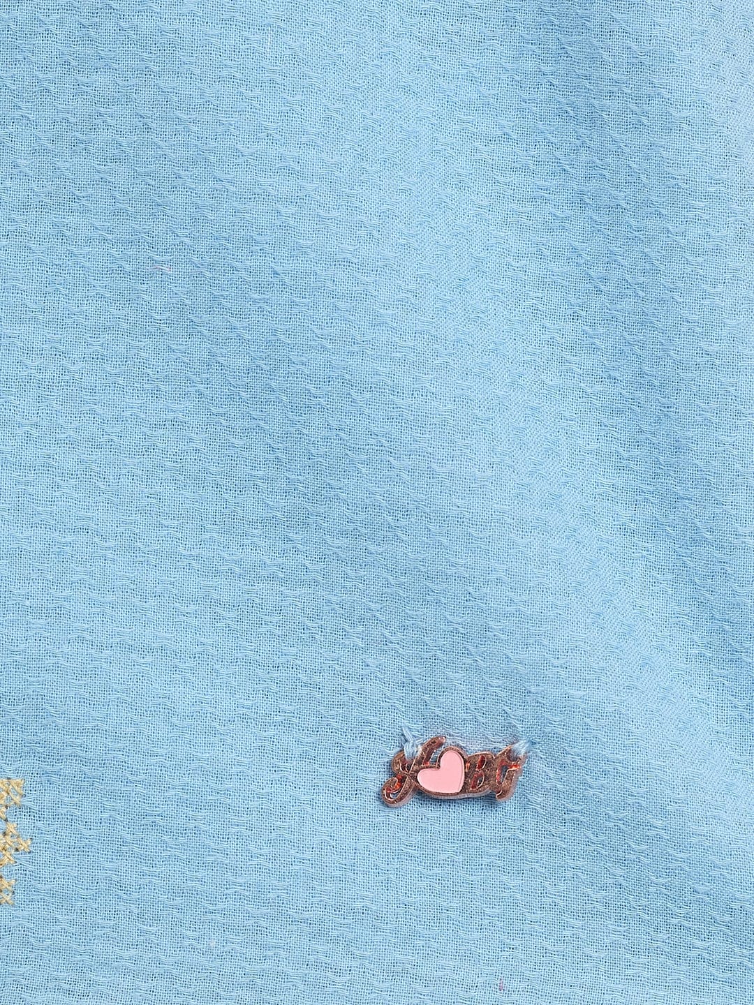 Blue Giraffe Girls Blue Solid Band Collar Dress