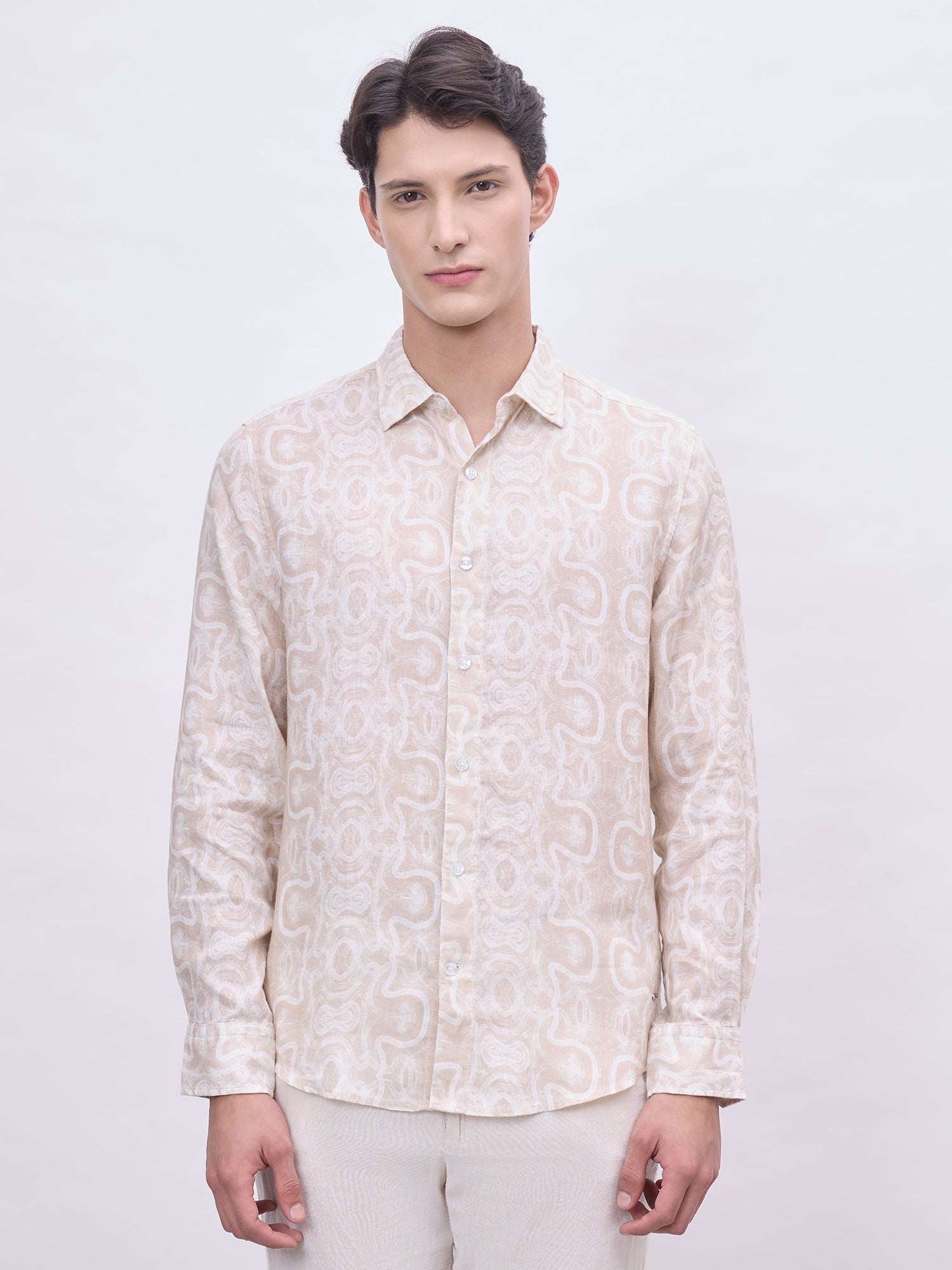 Iconic Men Beige Printed Collar Shirt