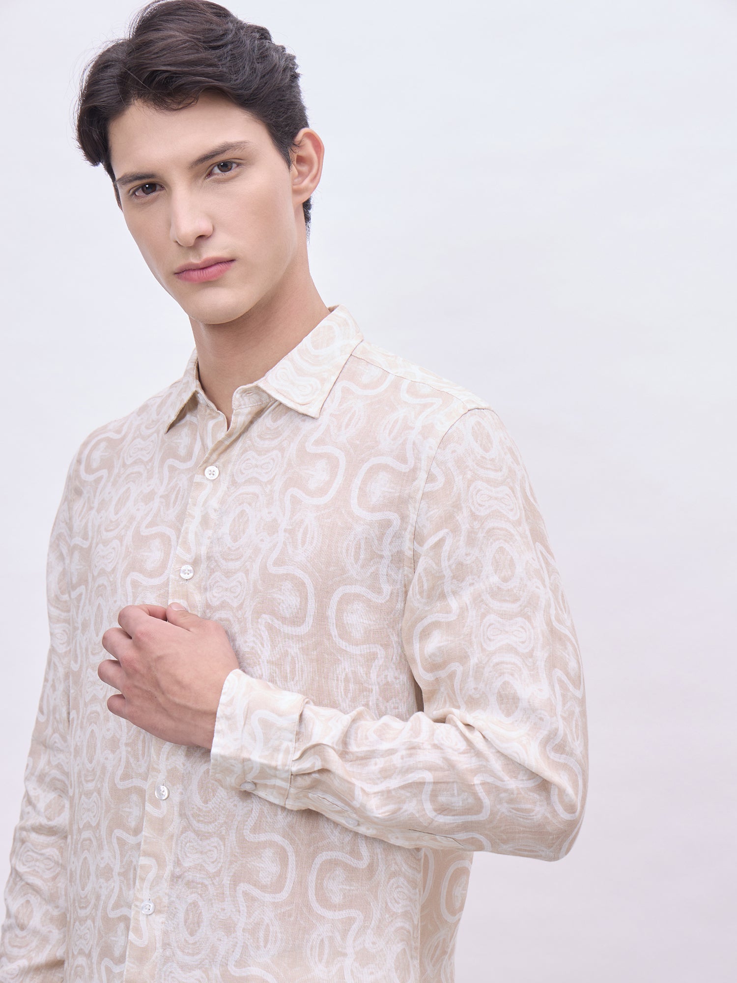 Iconic Men Beige Printed Collar Shirt