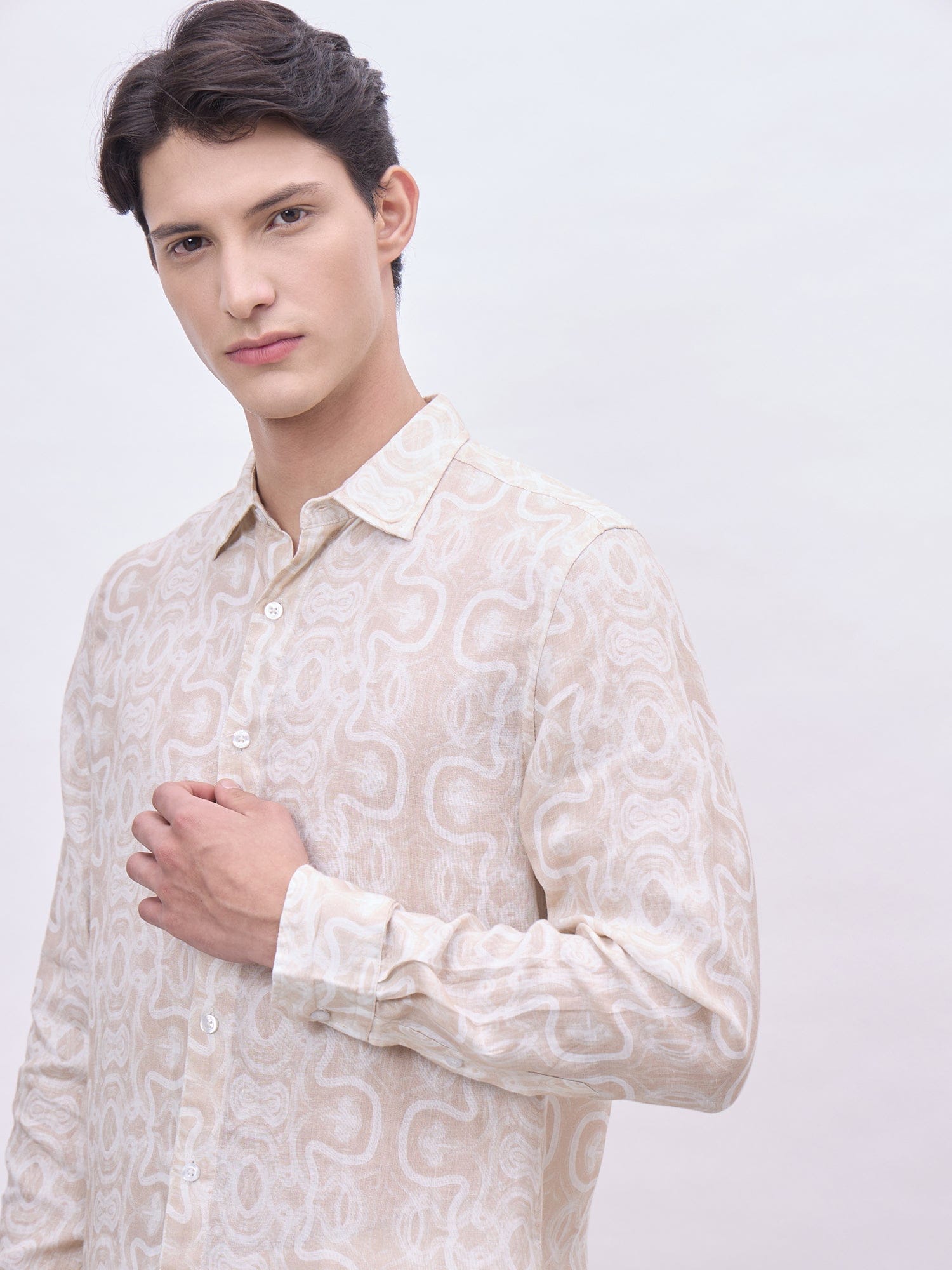 Iconic Men Beige Printed Collar Shirt