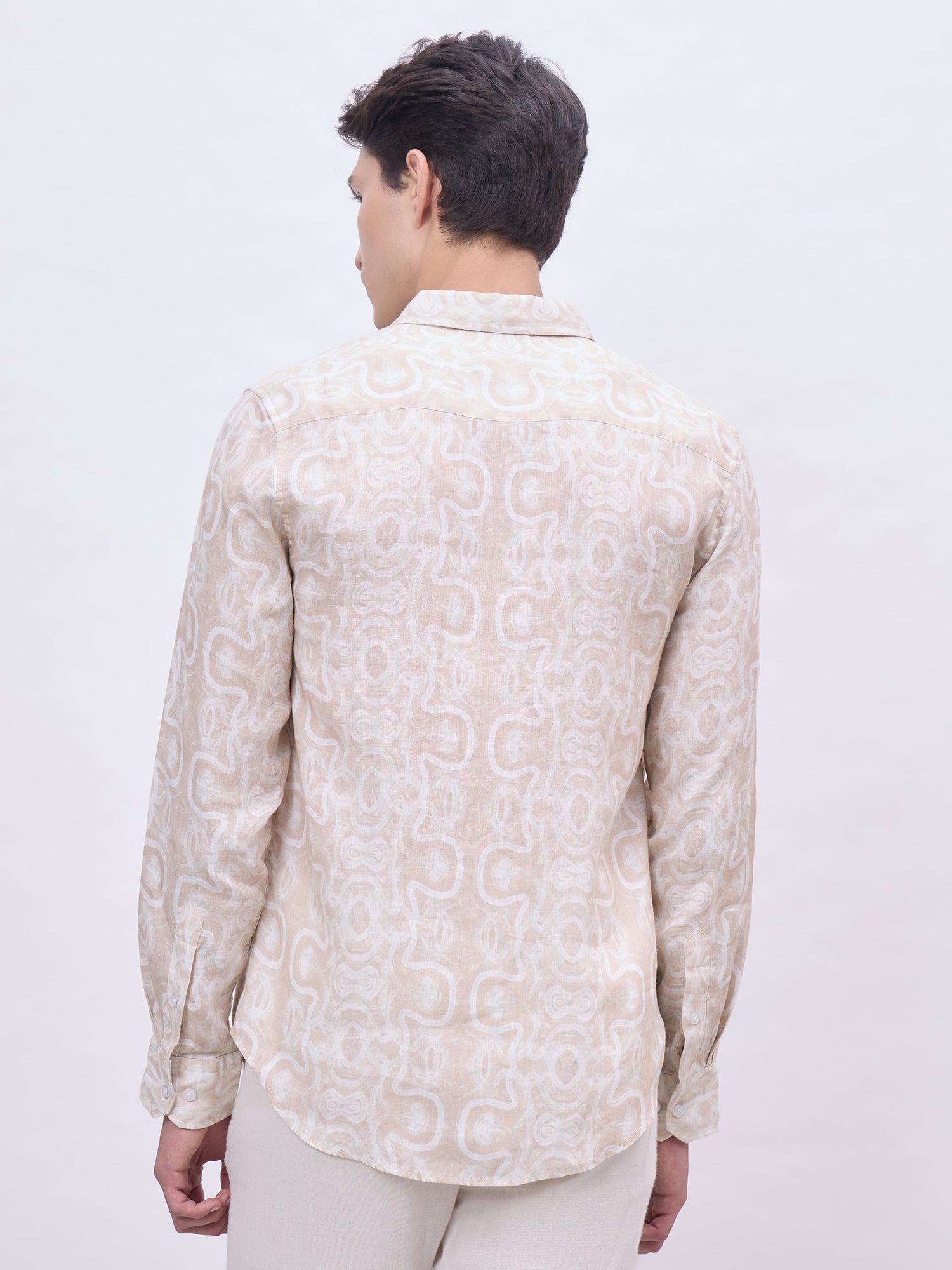 Iconic Men Beige Printed Collar Shirt