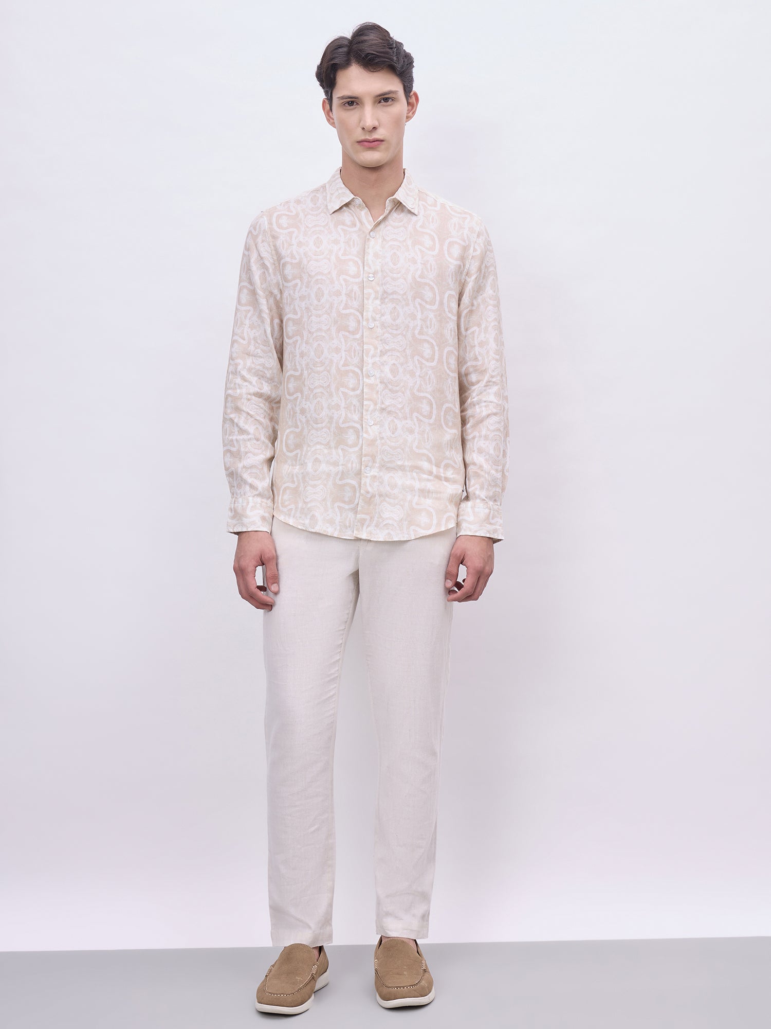 Iconic Men Beige Printed Collar Shirt