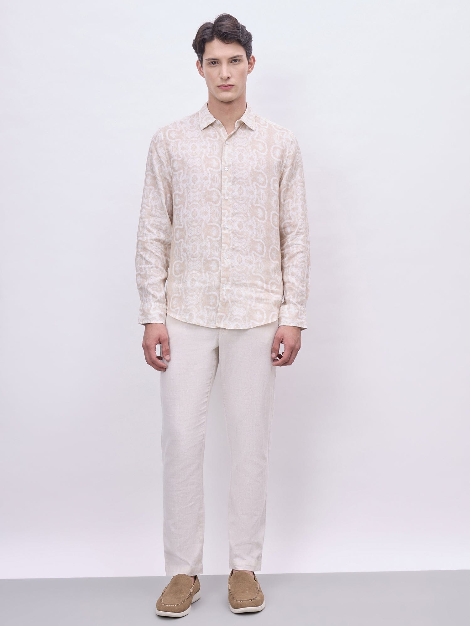 Iconic Men Beige Printed Collar Shirt
