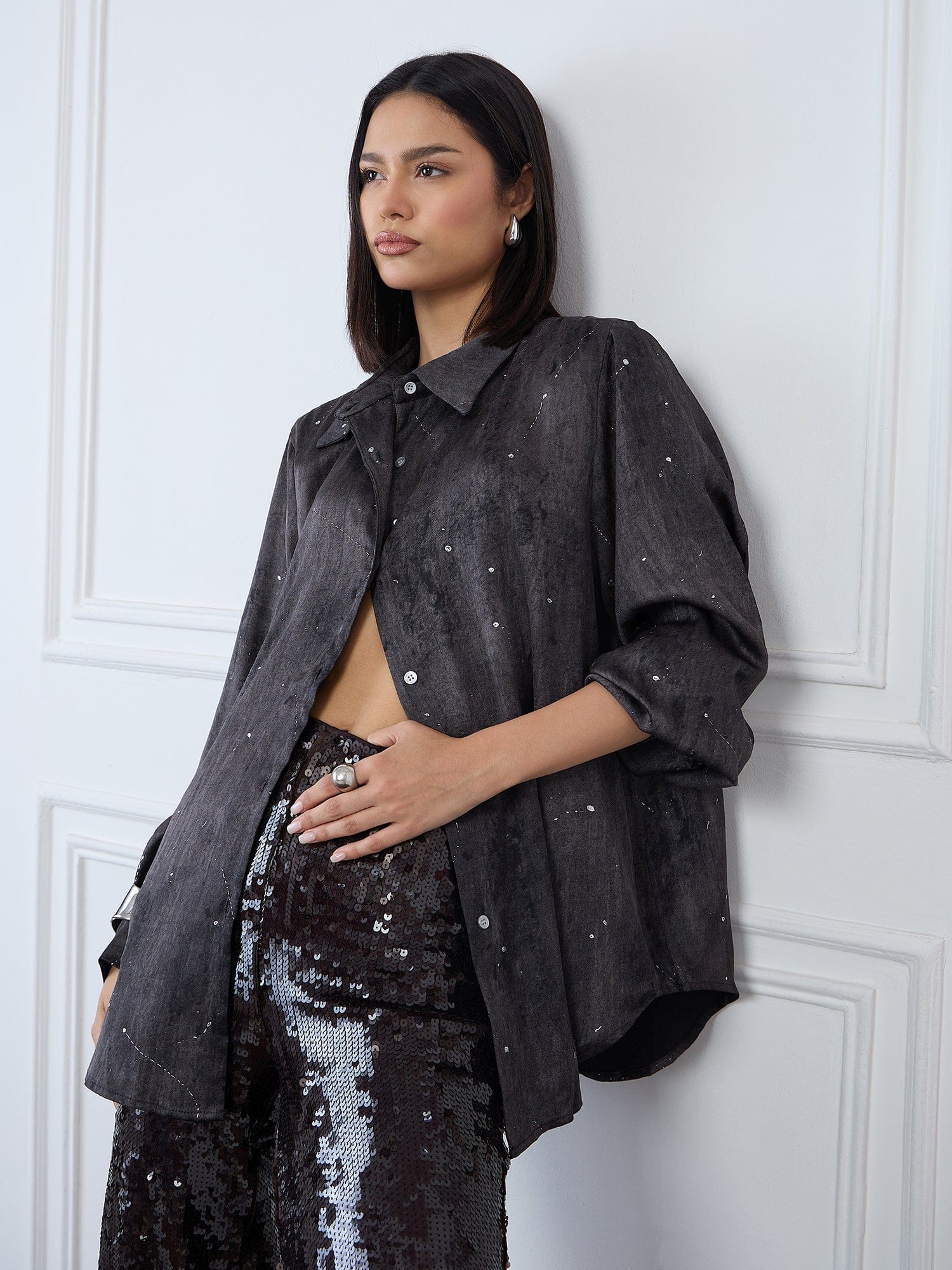 Iconic Women Black Collar Shirt