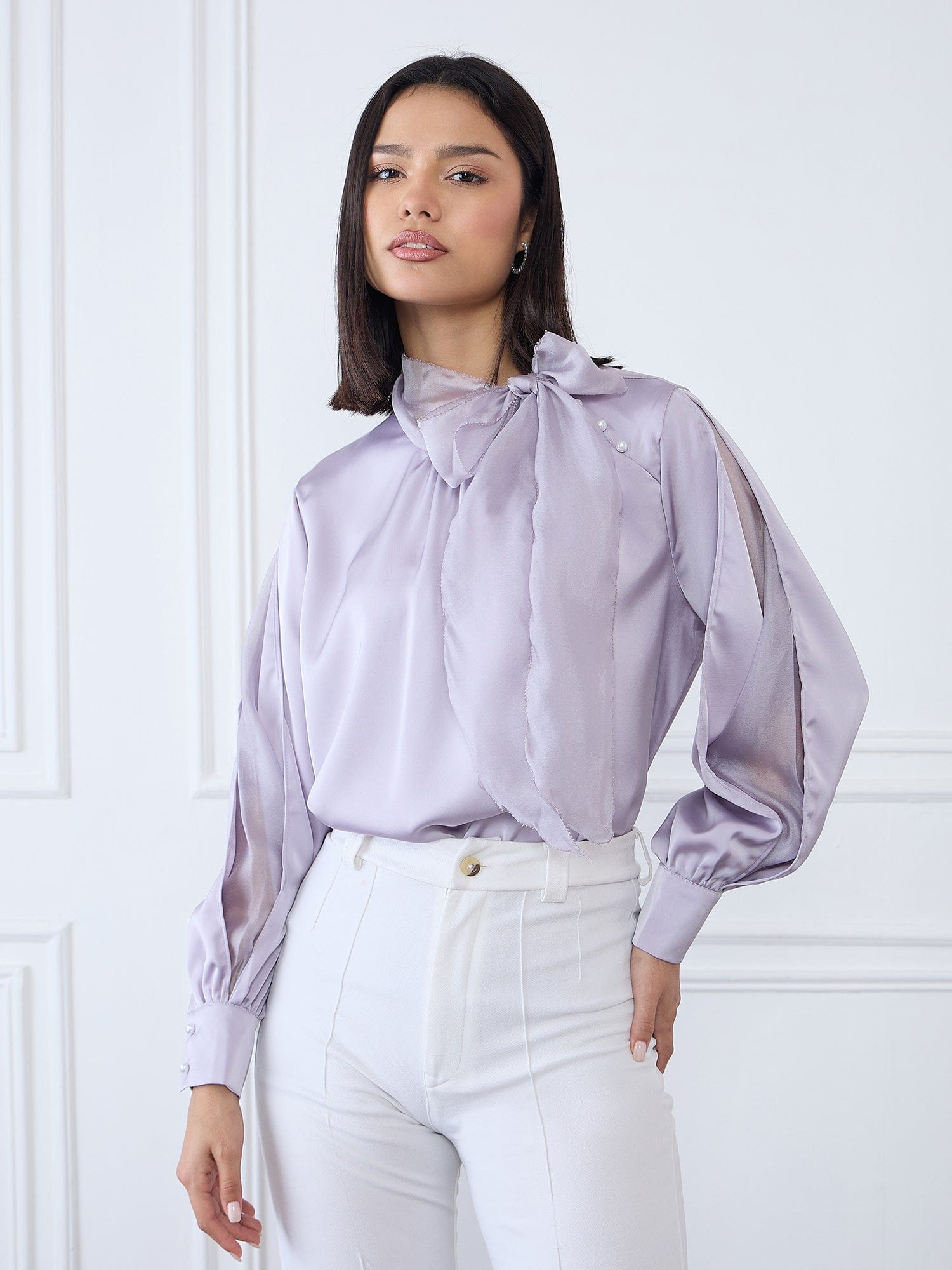 Iconic Women Purple Solid Round Neck Top