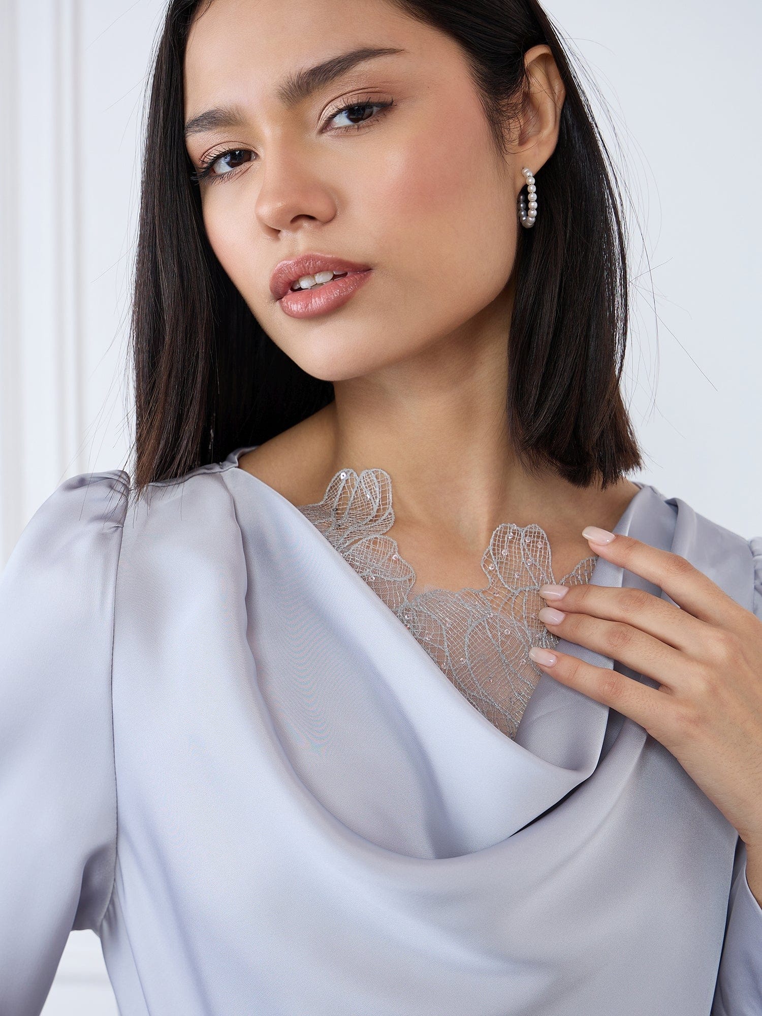 Iconic Women Grey Solid Cowl Neck Top