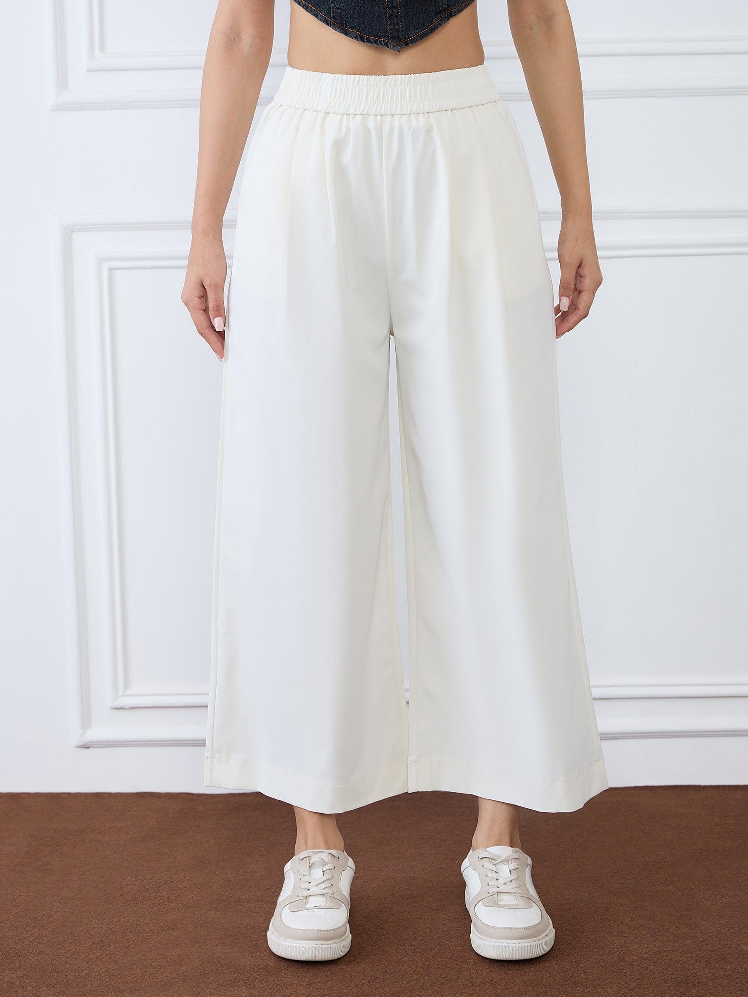 Iconic Women Beige Flared Solid Cargo Trouser