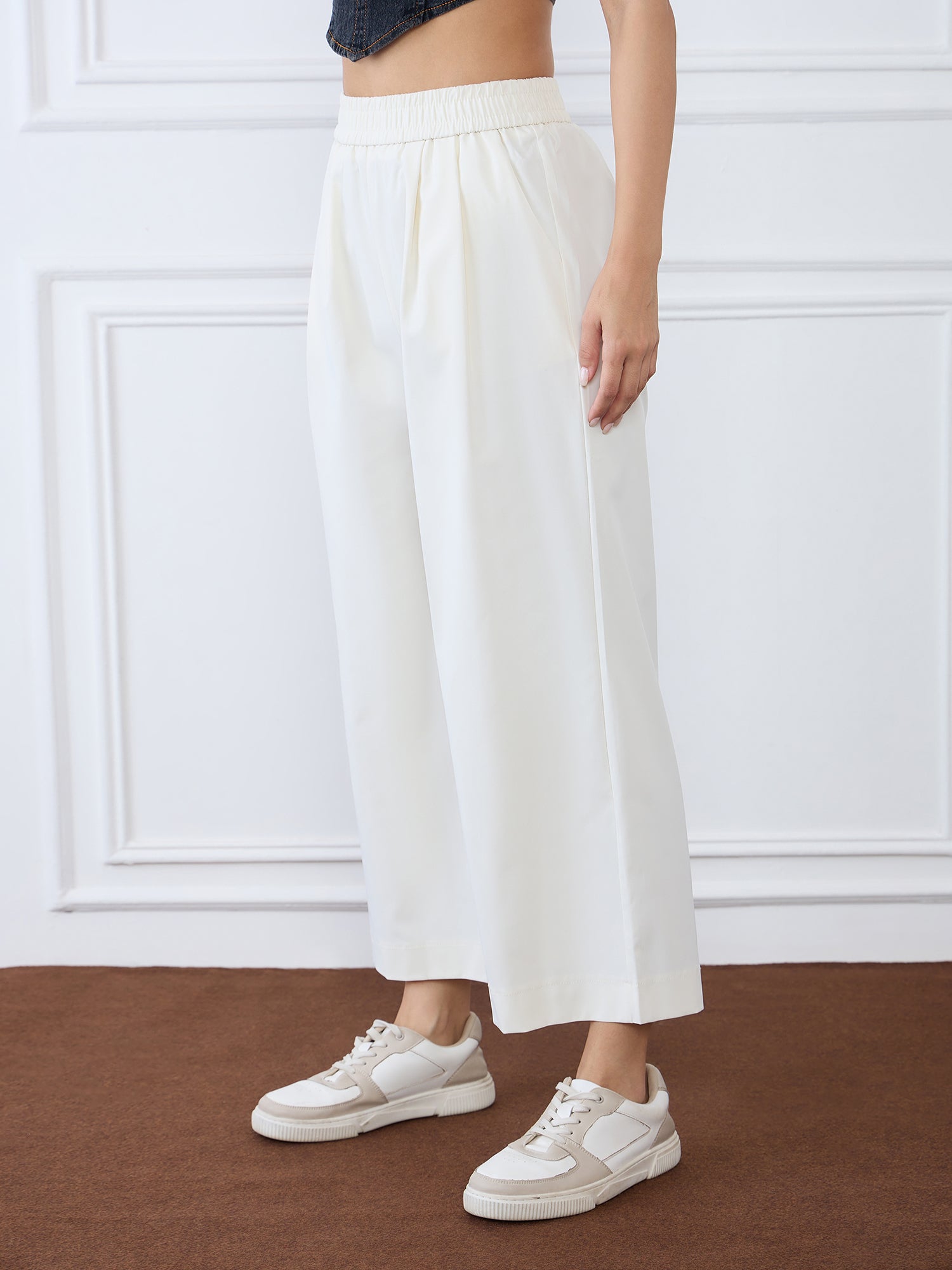 Iconic Women Beige Flared Solid Cargo Trouser