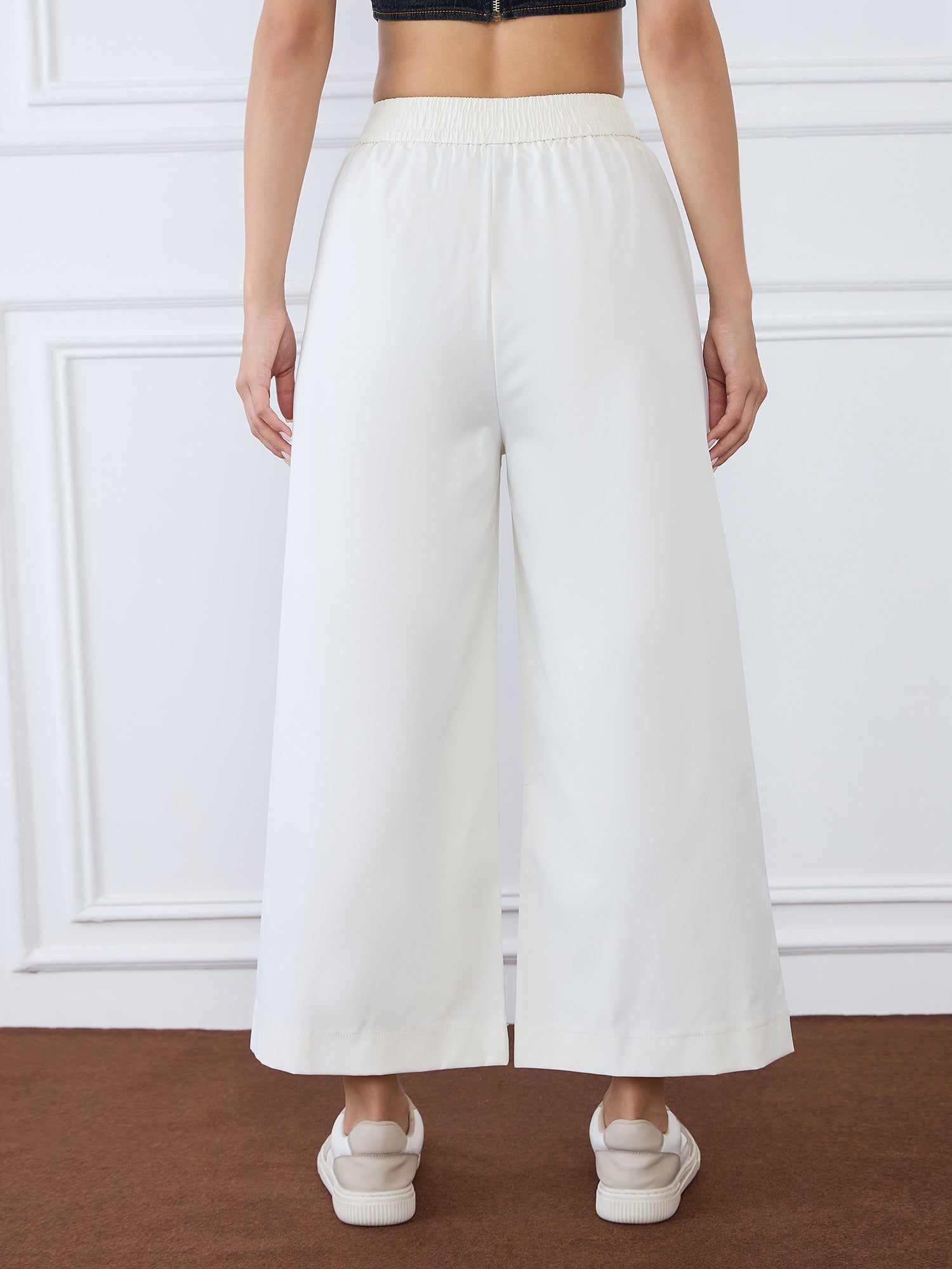 Iconic Women Beige Flared Solid Cargo Trouser