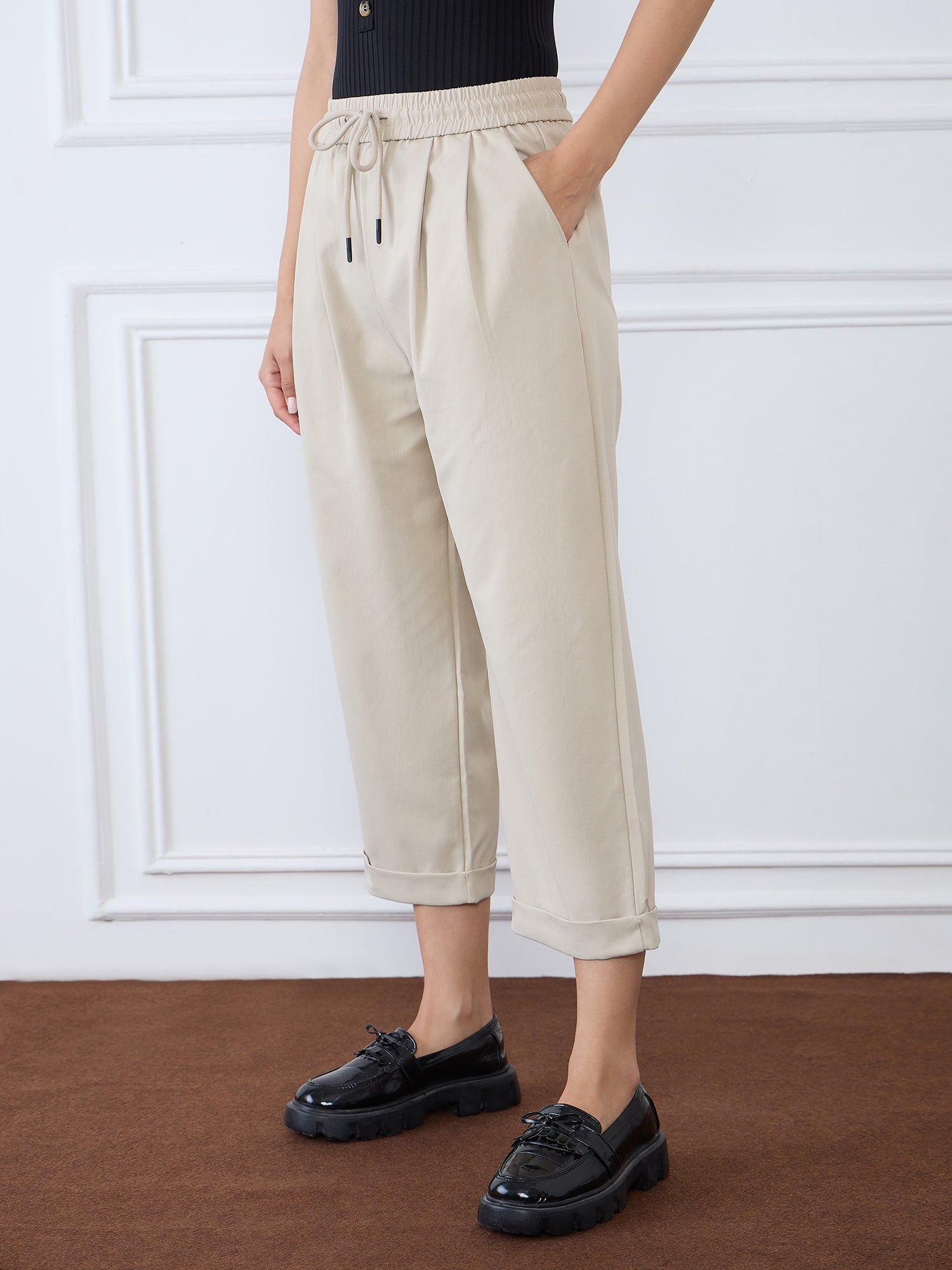 Iconic Women Brown Balloon Fit Solid Trouser