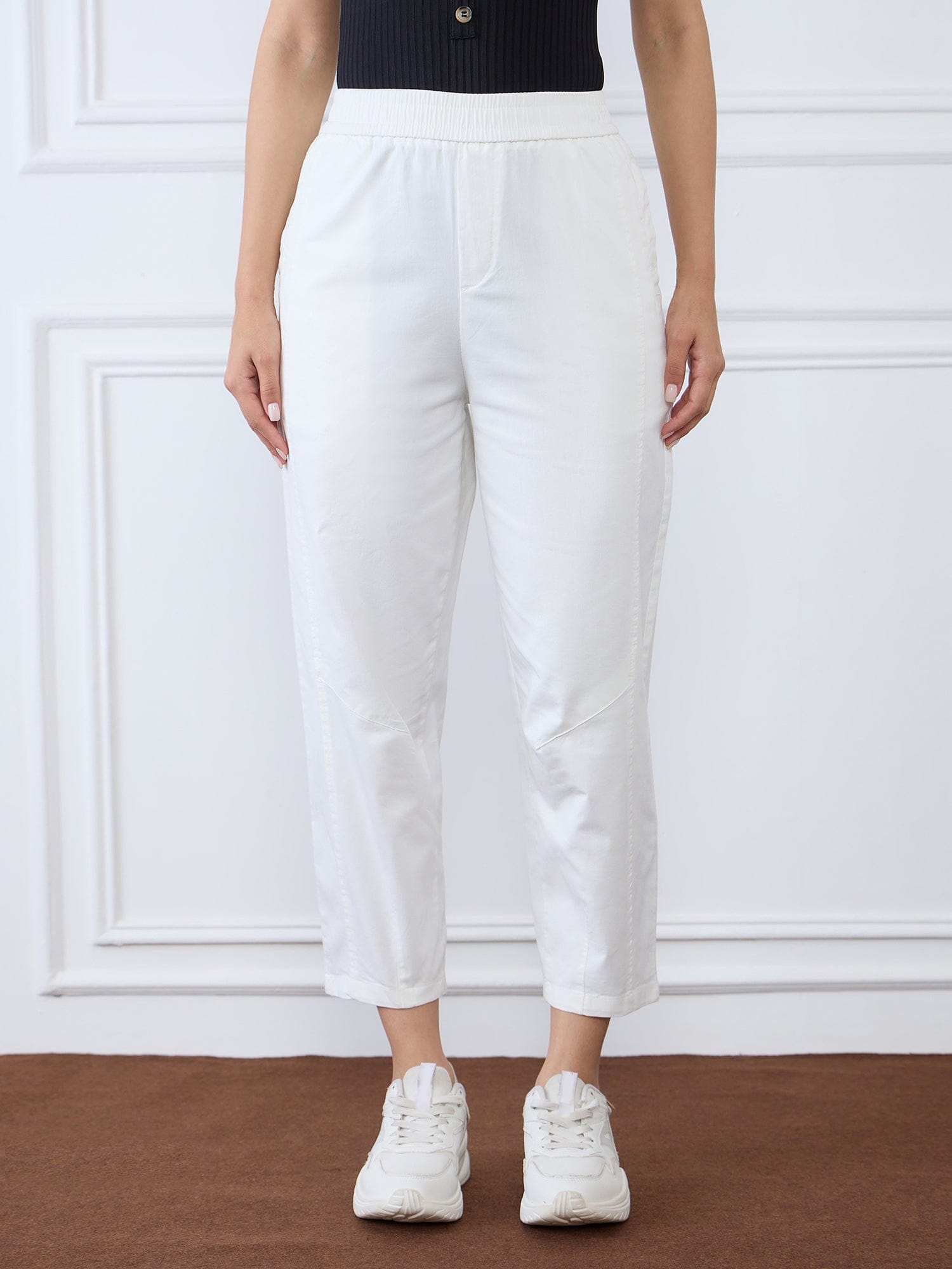Iconic Women White Mom Fit Solid Trouser