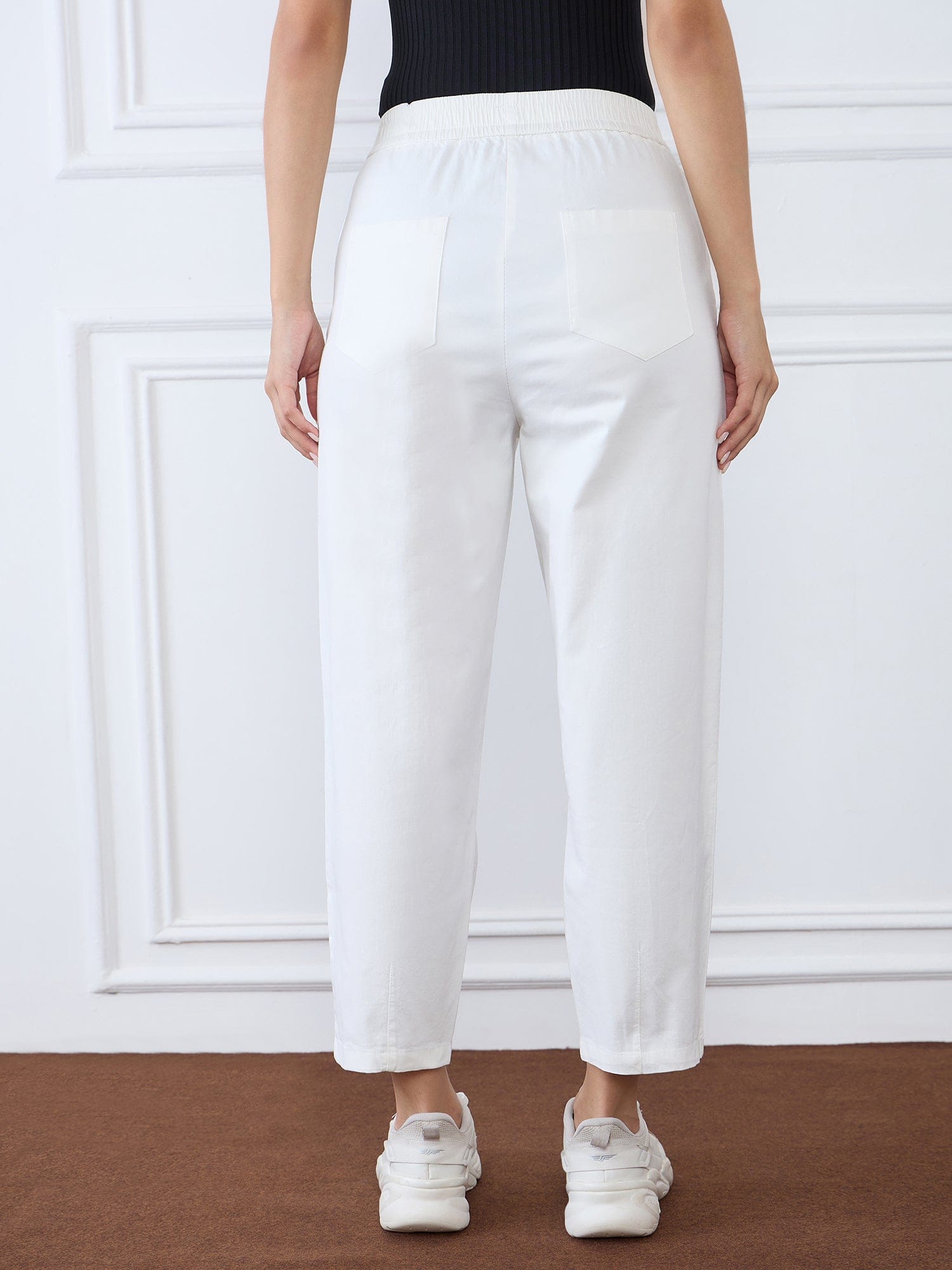 Iconic Women White Mom Fit Solid Trouser
