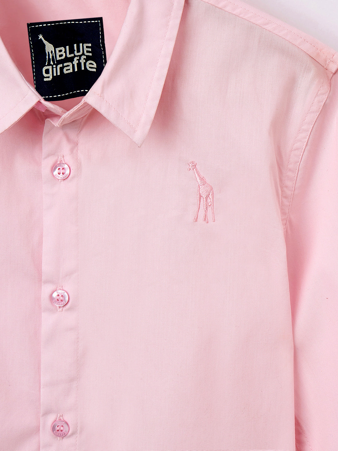 Blue Giraffe Boys Pink Solid Collar Shirt