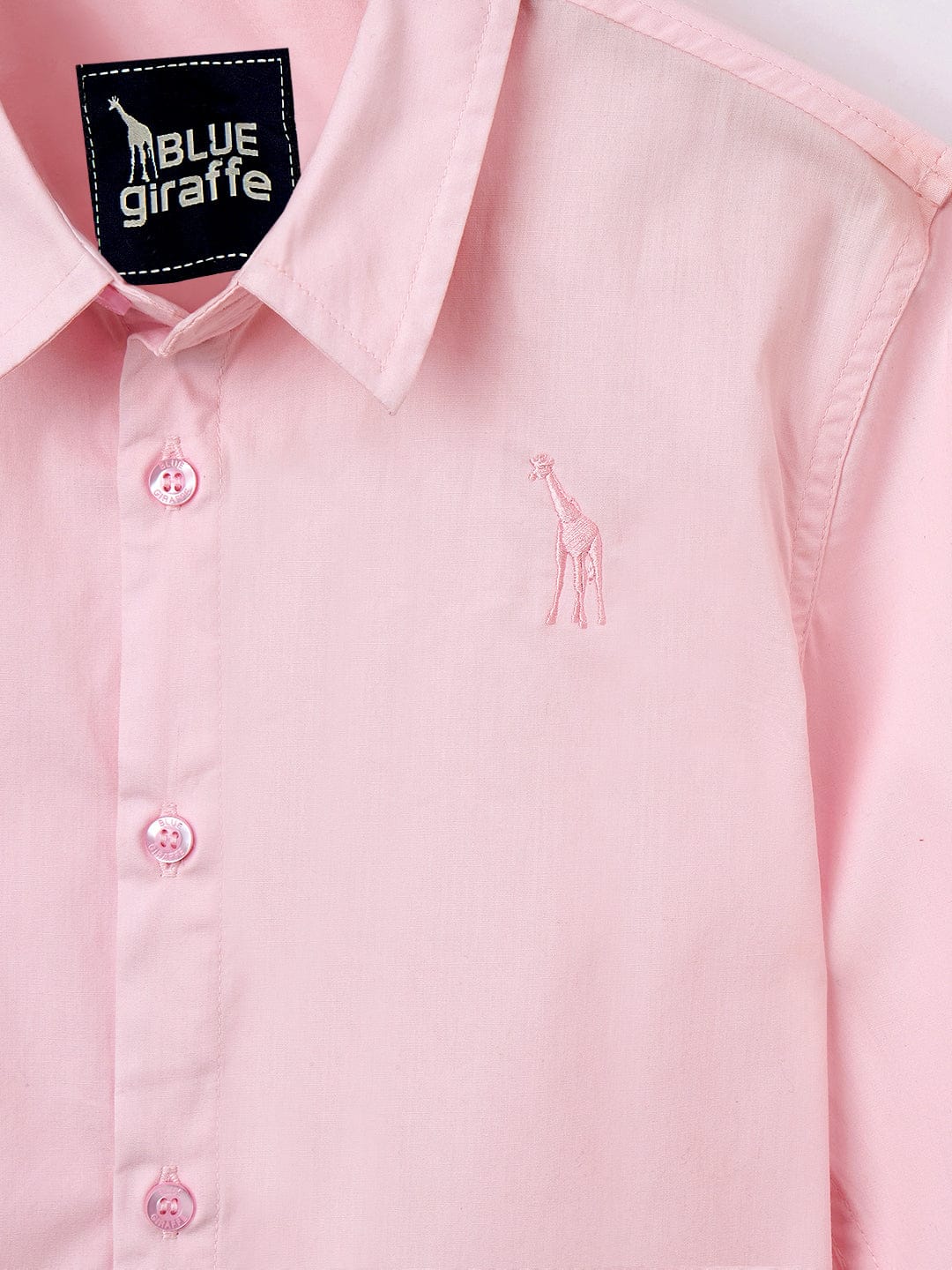 Blue Giraffe Boys Pink Solid Collar Shirt