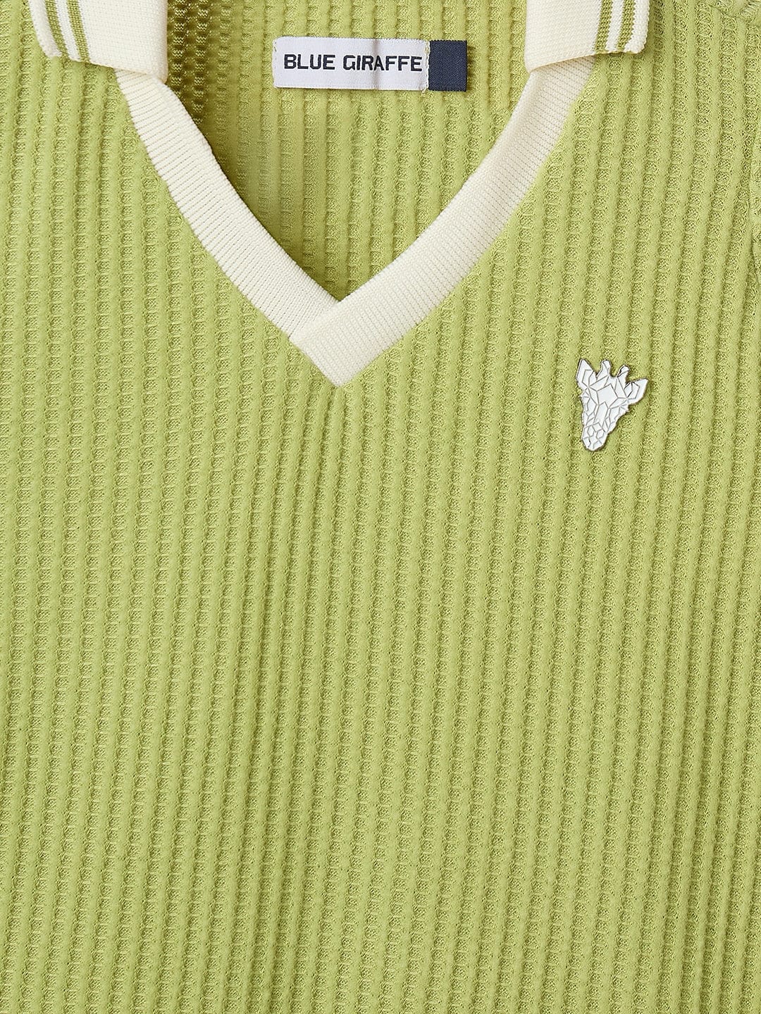 Blue Giraffe Boys Green Solid Polo Tshirt