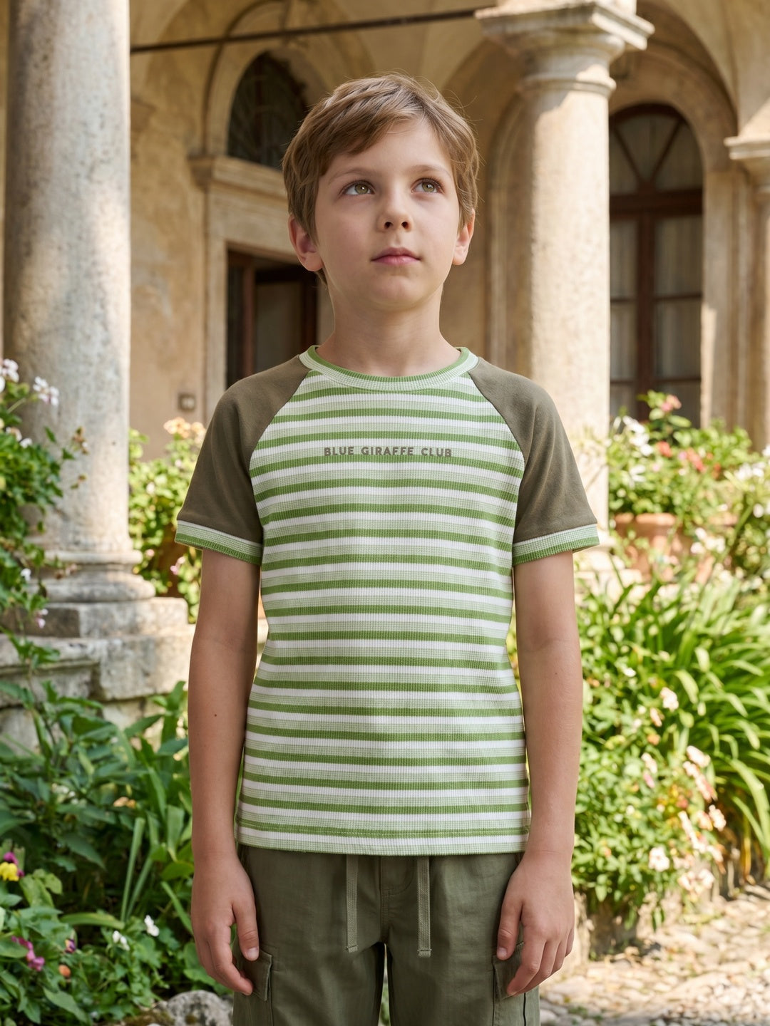 Blue Giraffe Boys Green Tshirt