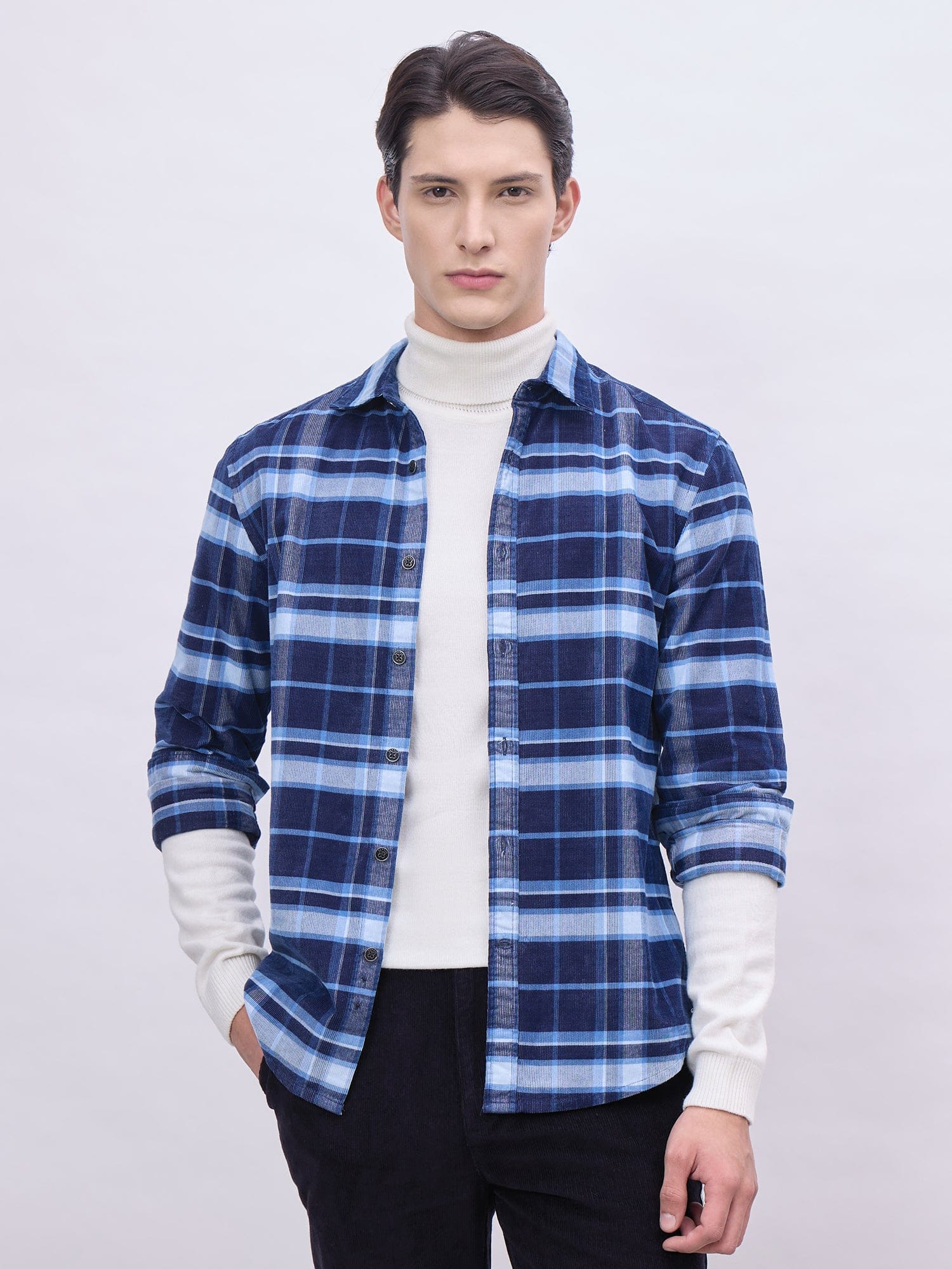Iconic Men Blue Checks Collar Shirt