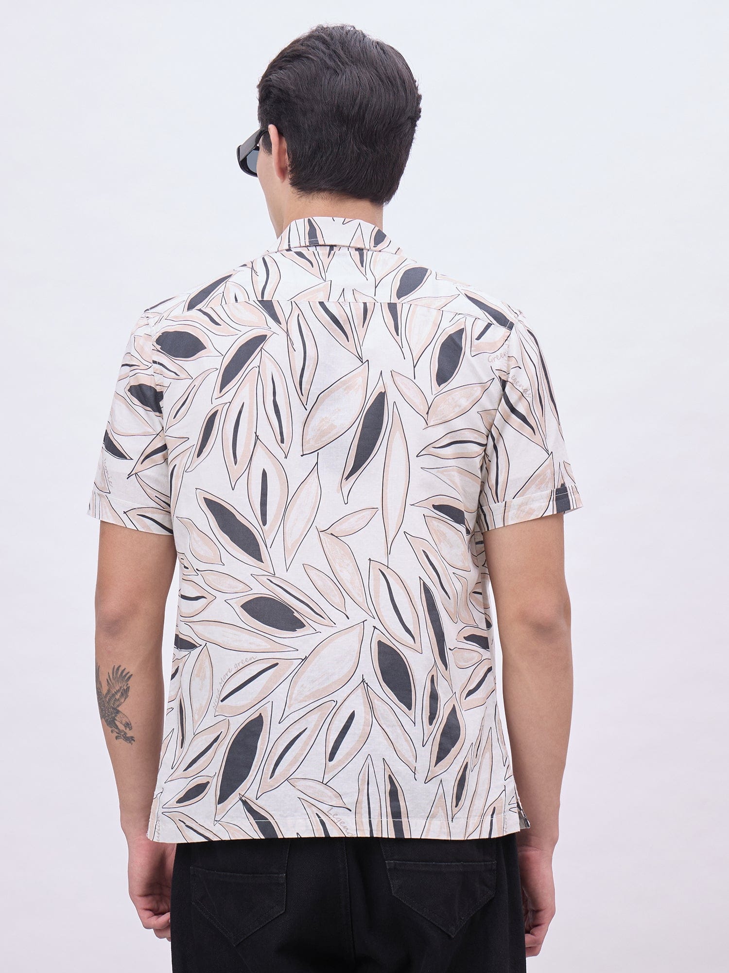 Iconic Men Beige Printed Resort Collar Shirt