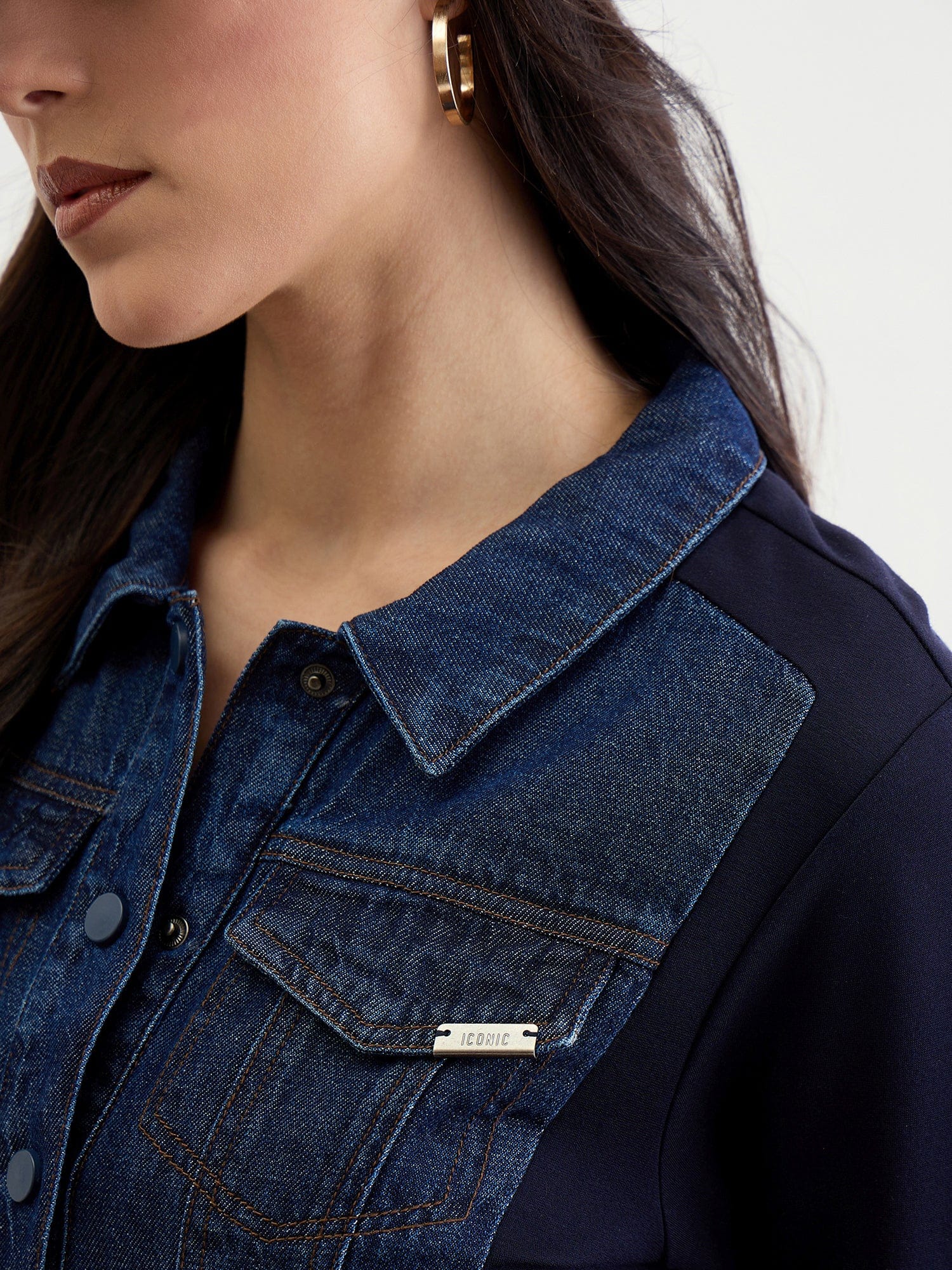 Iconic Women Blue Solid Collar Dress