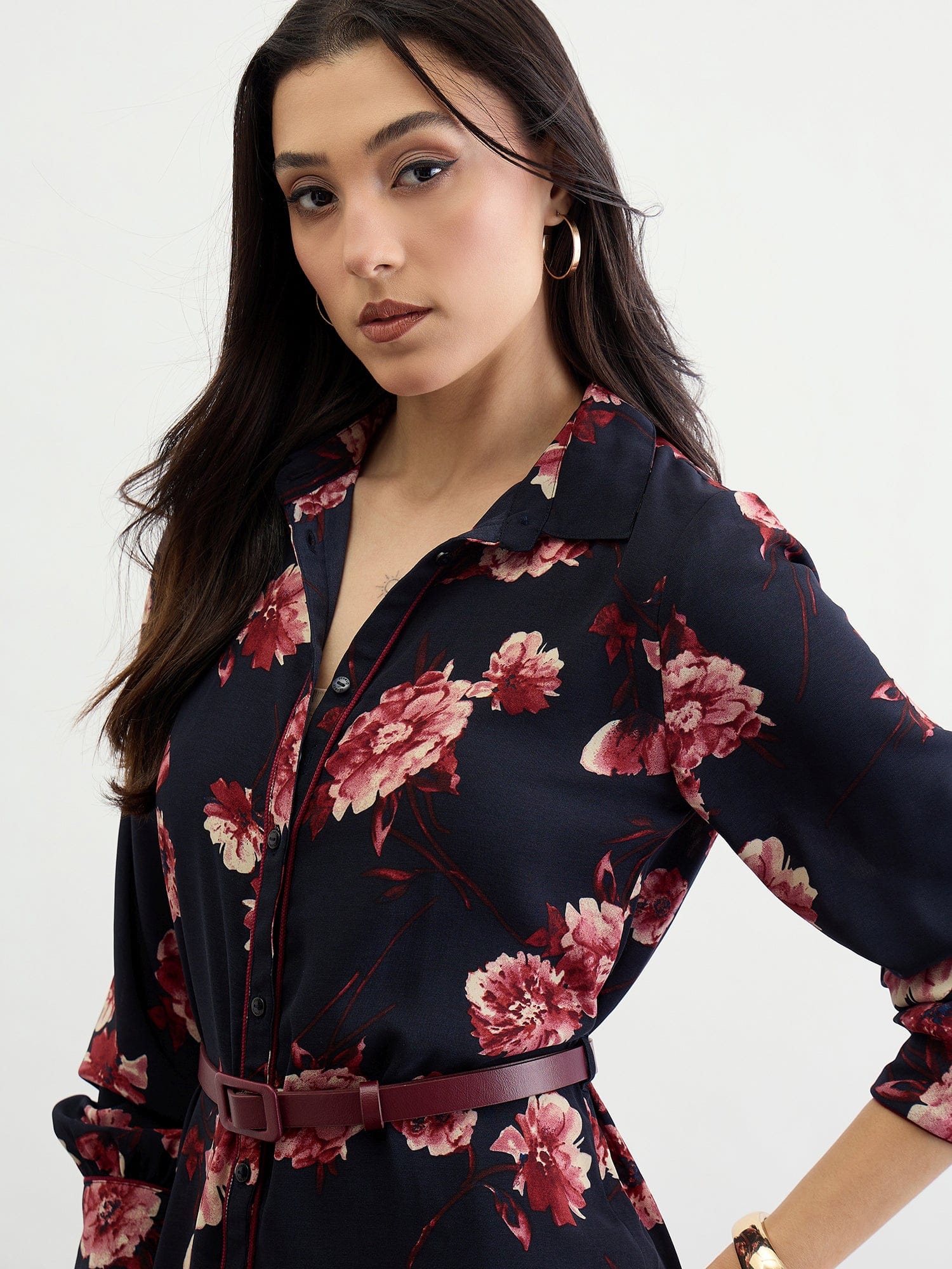 Iconic Women Blue Printed Collar Dress