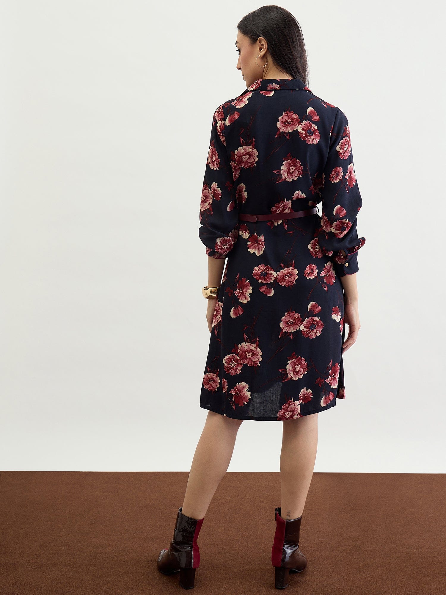 Iconic Women Blue Printed Collar Dress