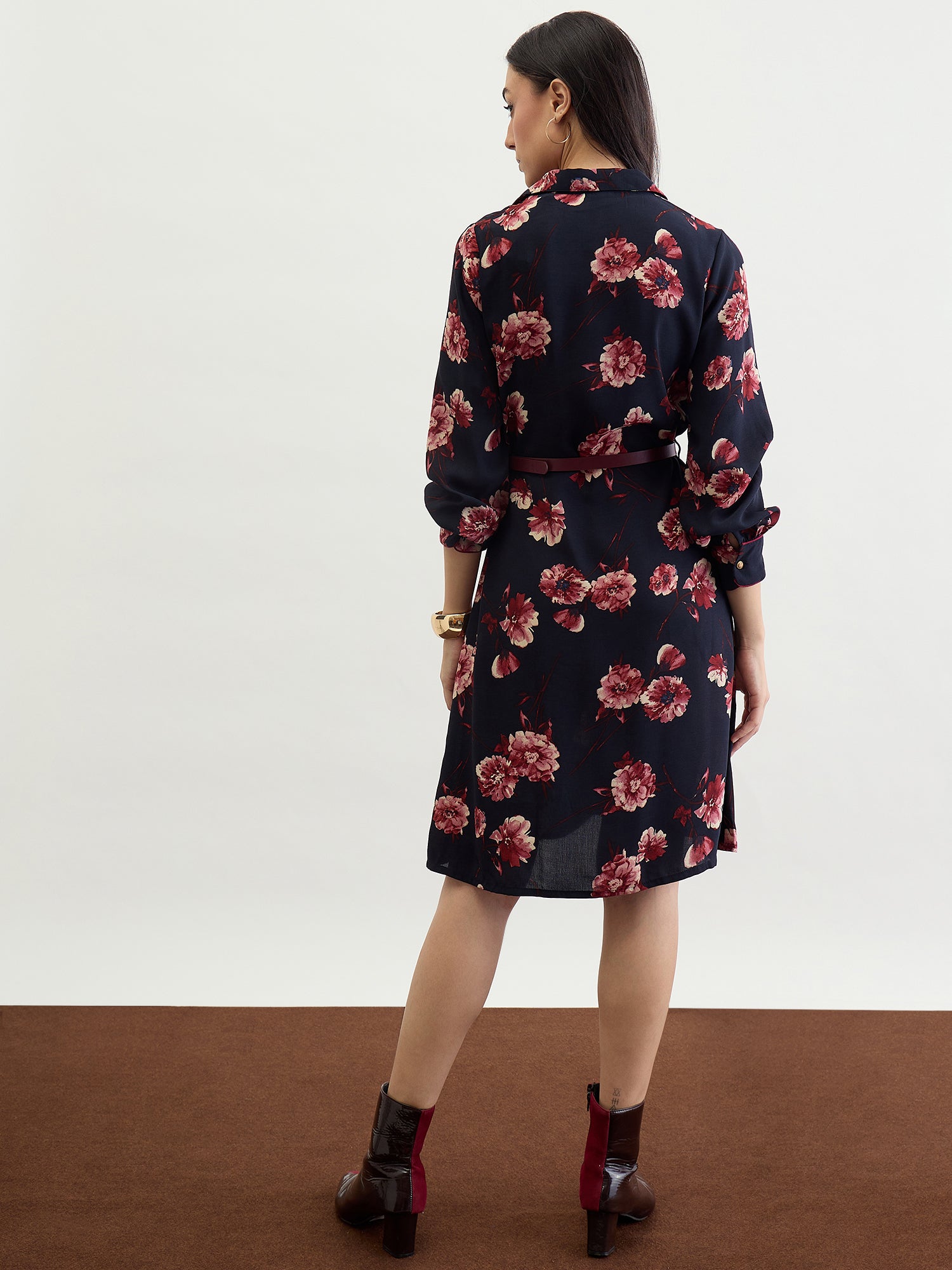 Iconic Women Blue Printed Collar Dress