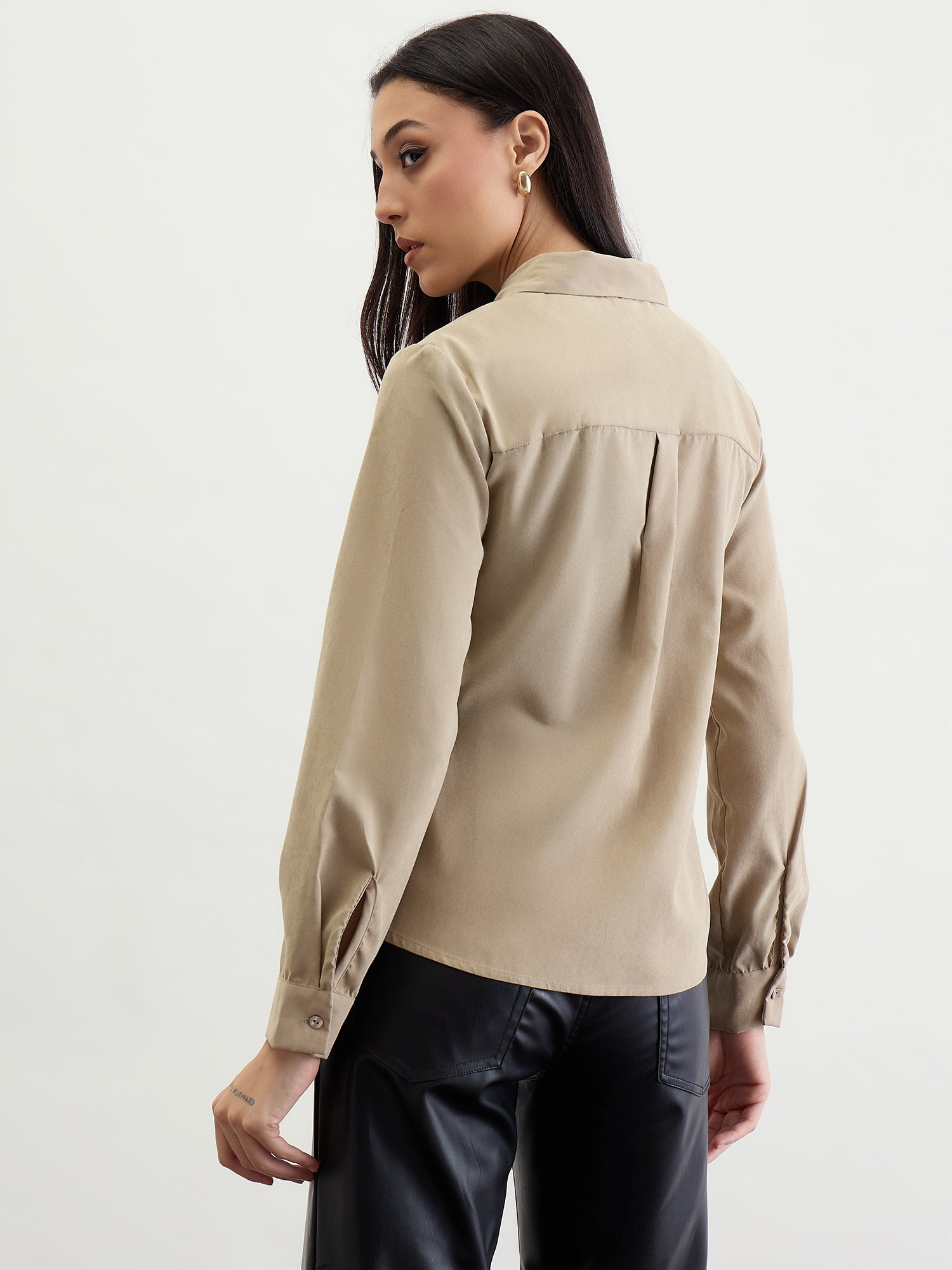 Iconic Women Green Solid Collar Shirt