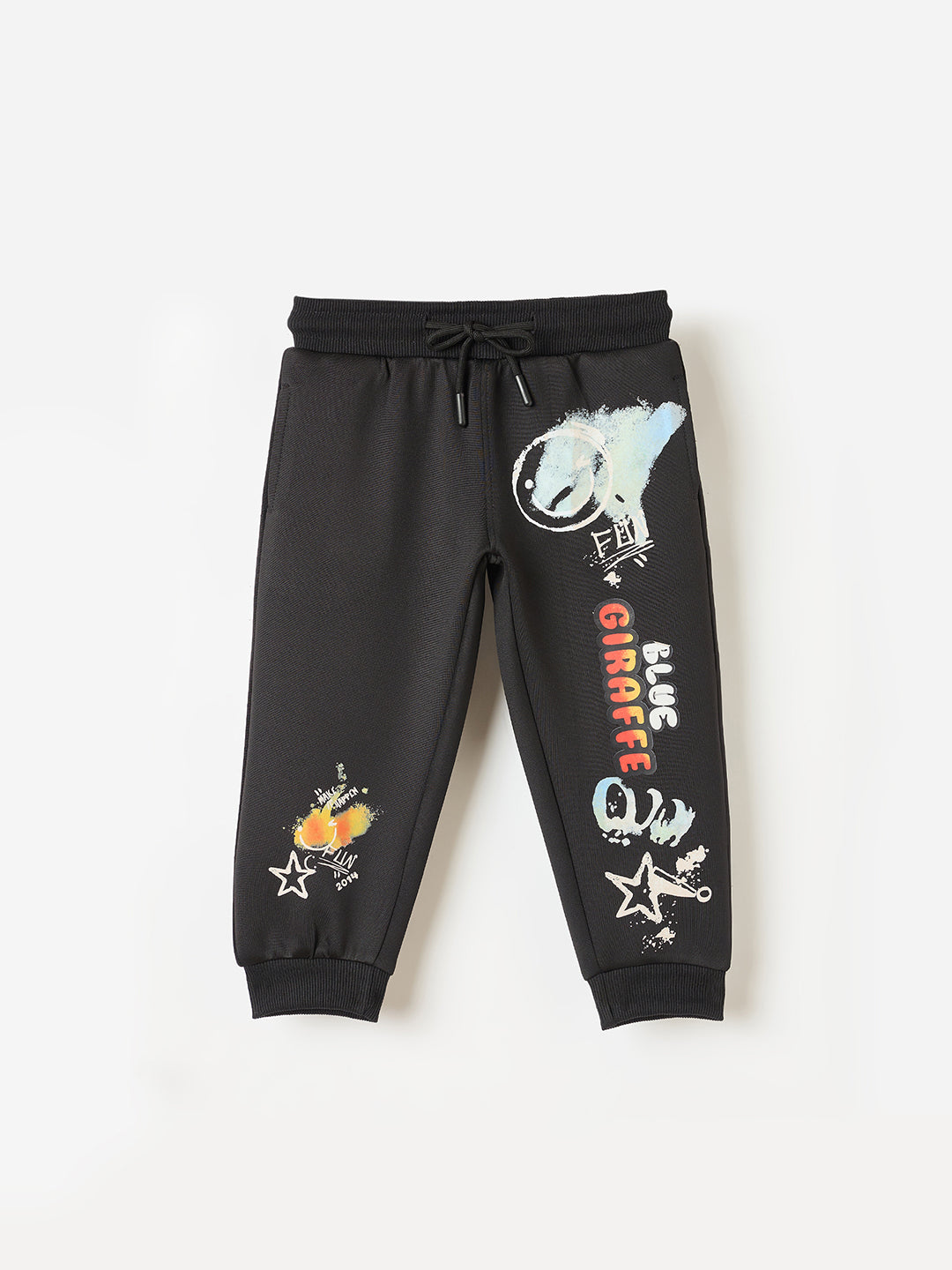 Blue Giraffe Boys Black Regular Fit Graphic Sweatpant