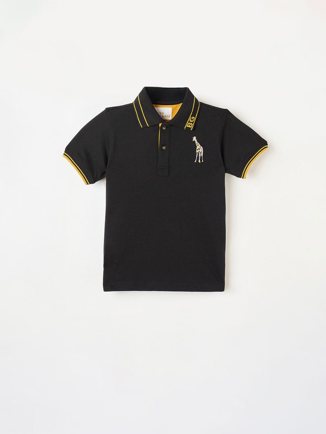 Blue Giraffe Boys Black Solid Polo Tshirt