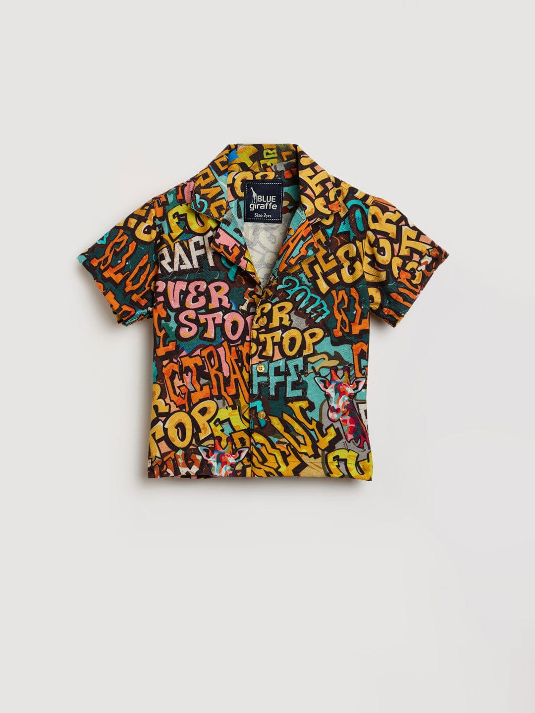 Blue Giraffe Boys Multicolor Printed Lapel Collar Shirt