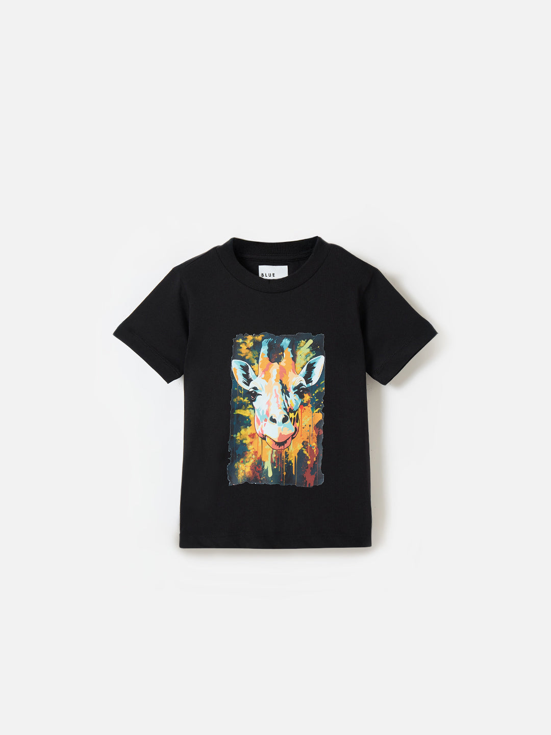 Blue Giraffe Boys Black Graphic Round Neck Tshirt