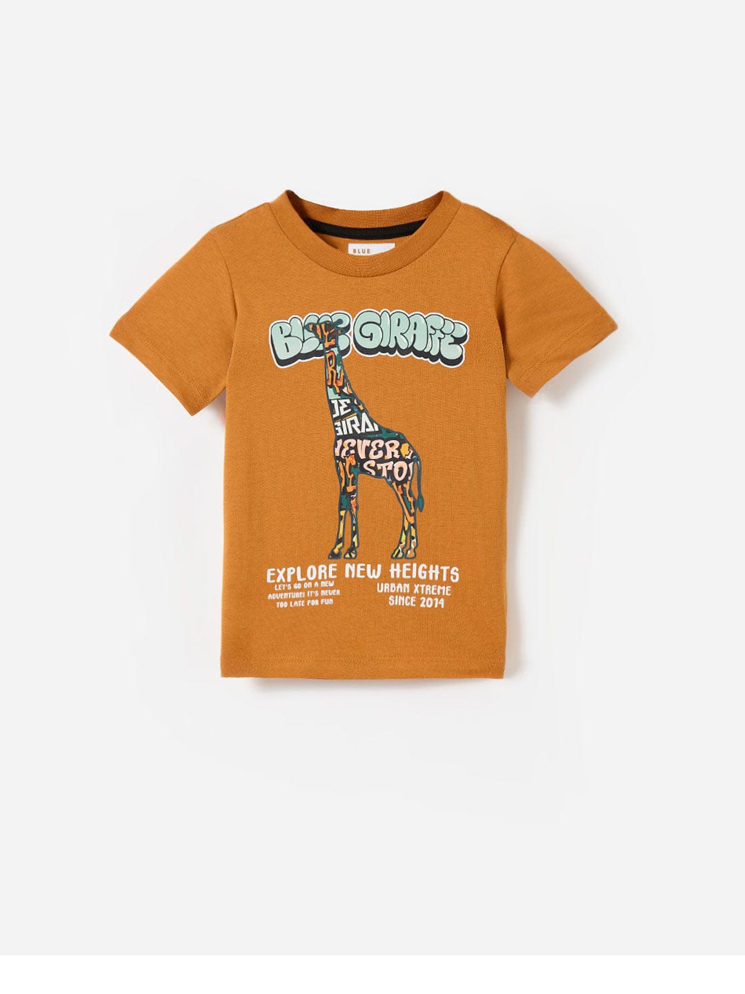 Blue Giraffe Boys Yellow Graphic Round Neck Tshirt