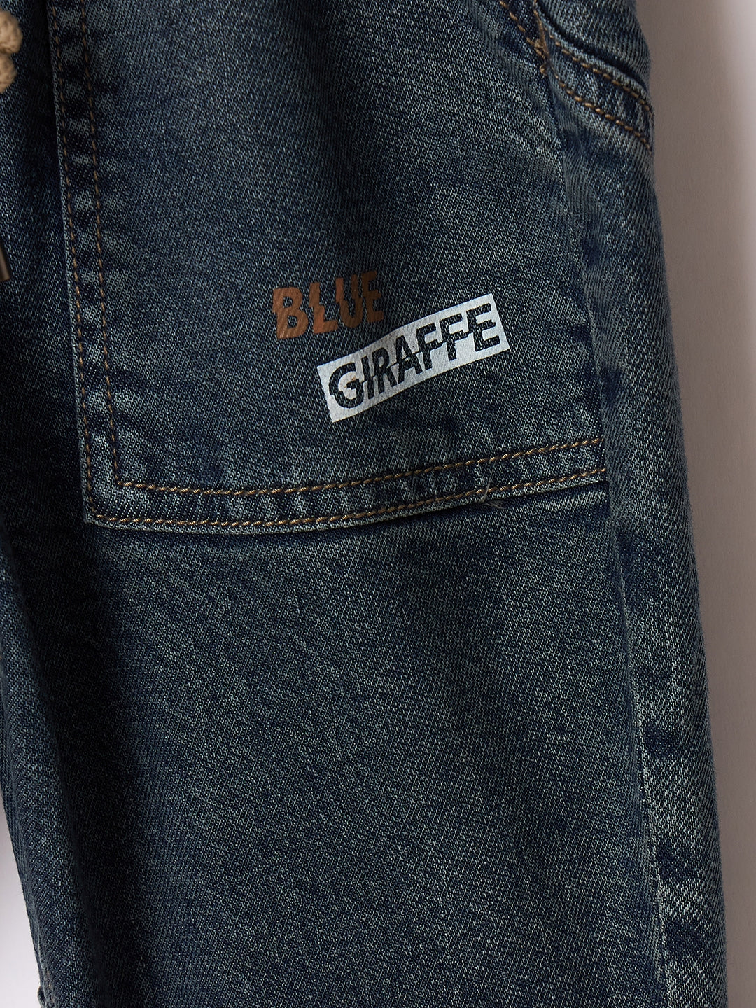 Blue Giraffe Boys Blue Boxy Fit Graphic Jeans