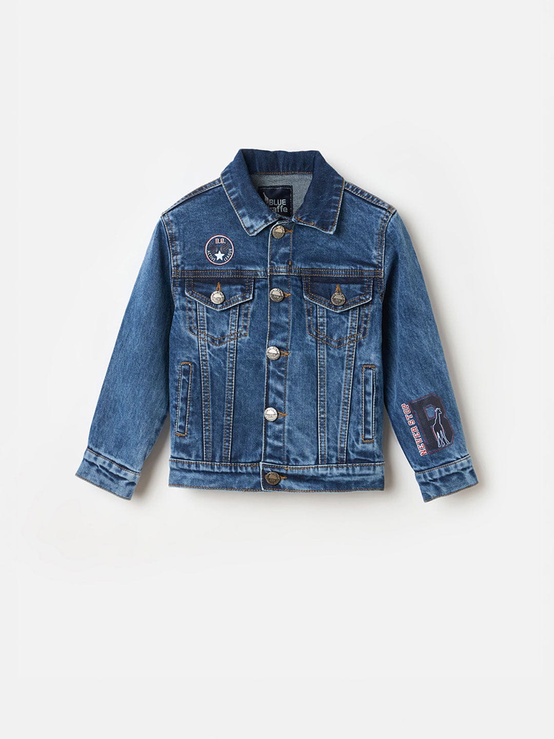 BLUE GIRAFFE Boys Blue Solid Shirt Collar Denim Jacket