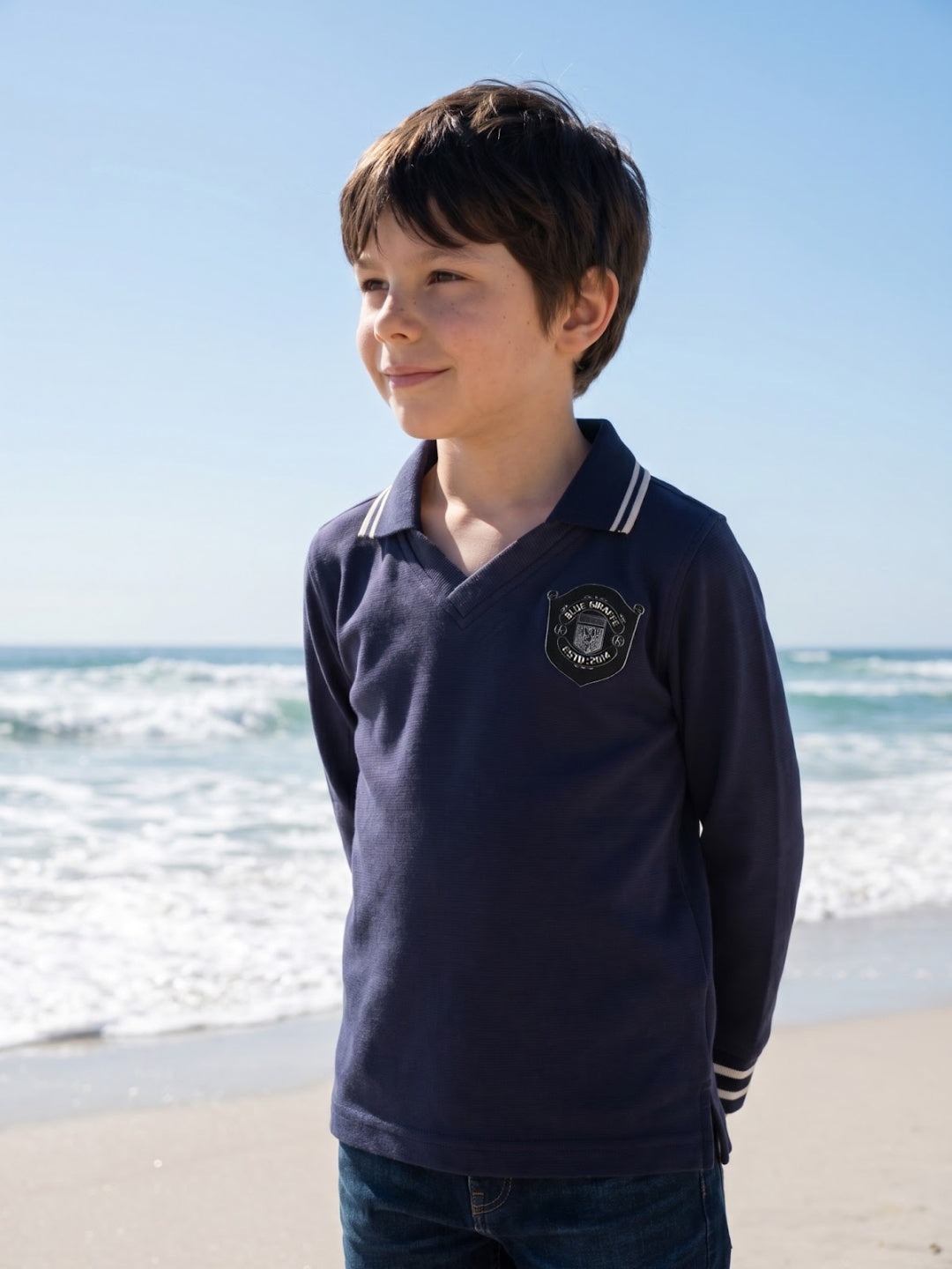 BLUE GIRAFFE Boys Navy Blue Woven Pullover Polo T-Shirt