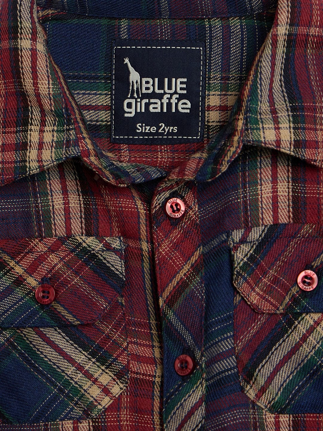 Blue Giraffe Boys Red Checks Collar Shirt