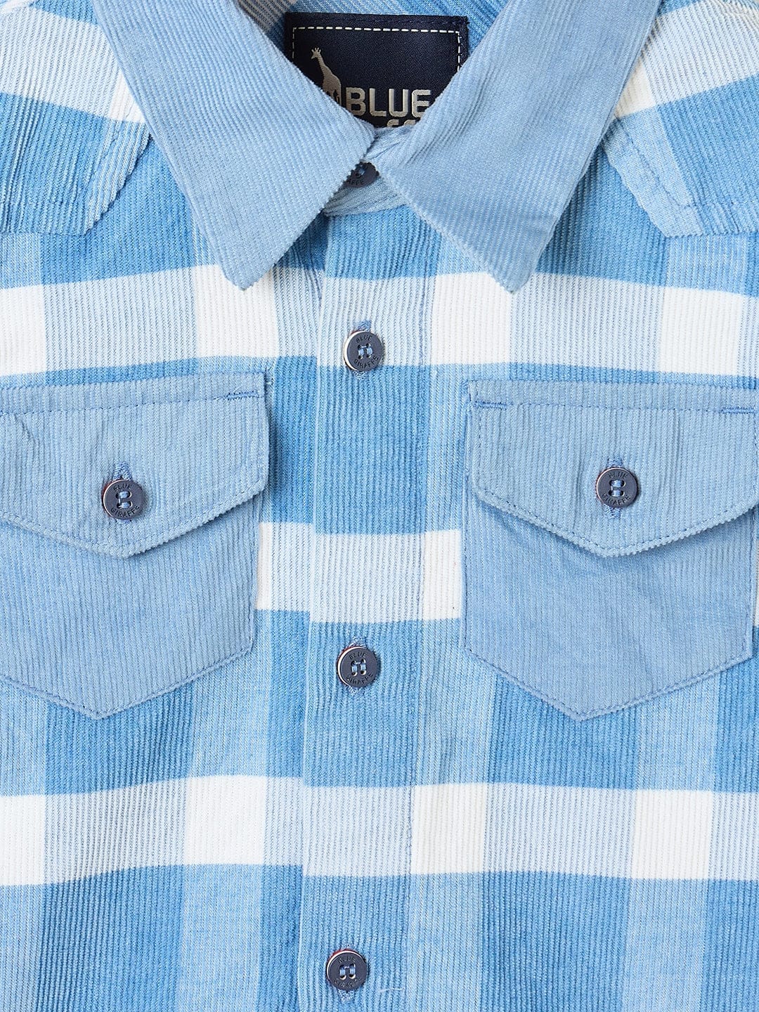Blue Giraffe Boys White Checks Collar Shirt