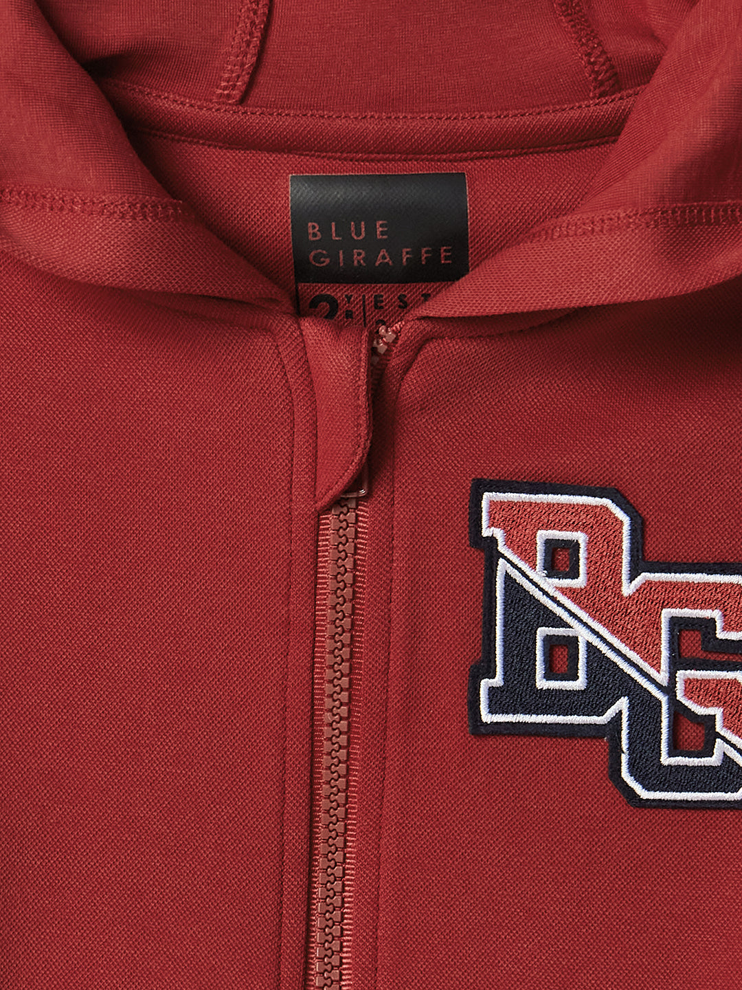 Blue Giraffe Boys Red Solid Hooded Sweatshirt