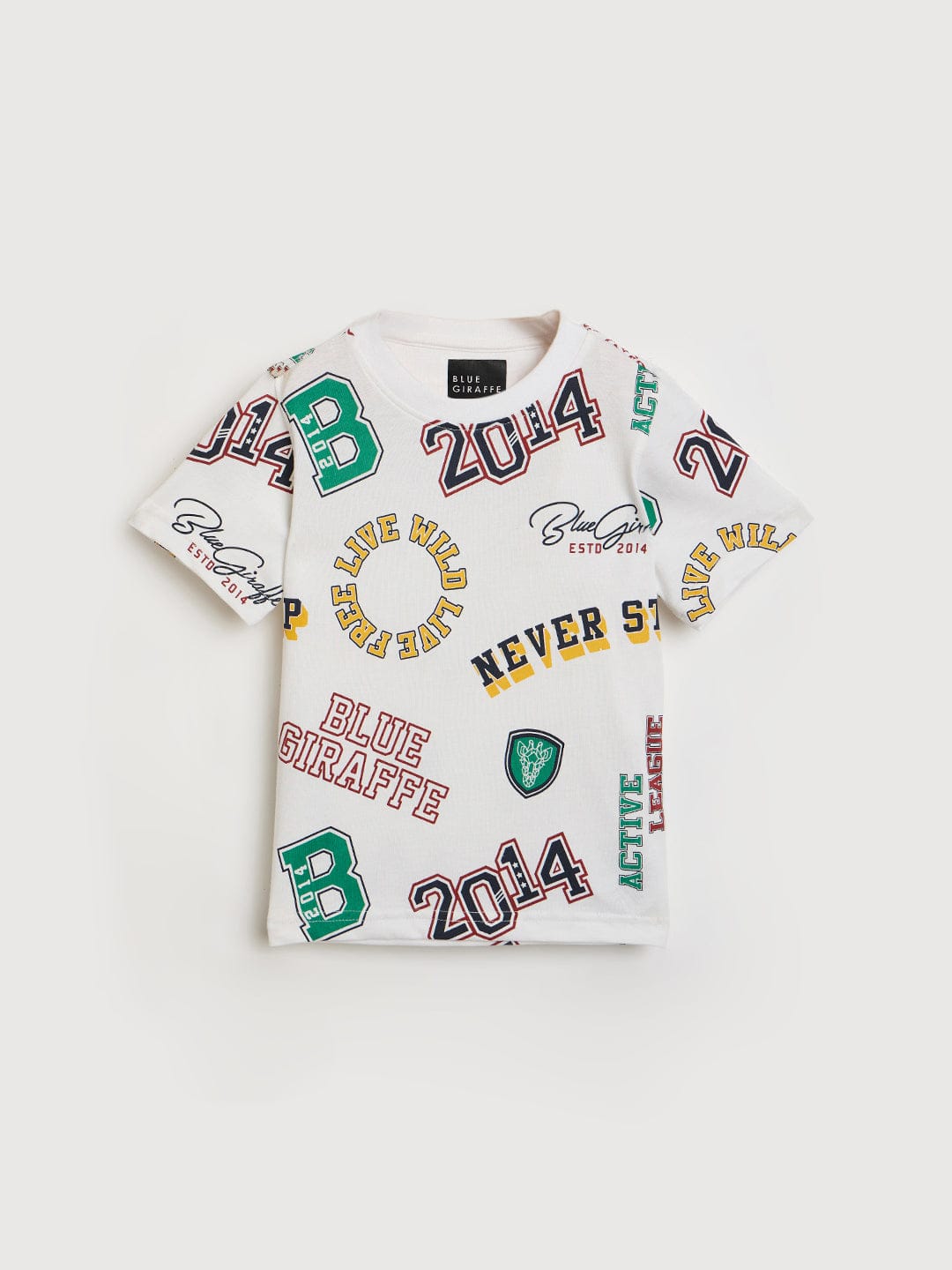 Blue Giraffe Boys White Graphic Crew Neck Tshirt