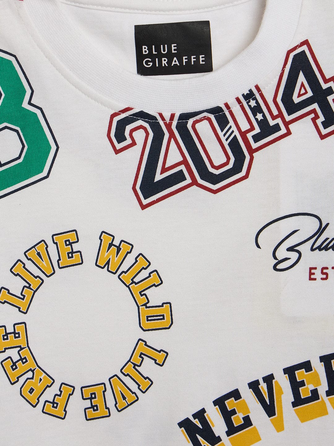 Blue Giraffe Boys White Graphic Crew Neck Tshirt