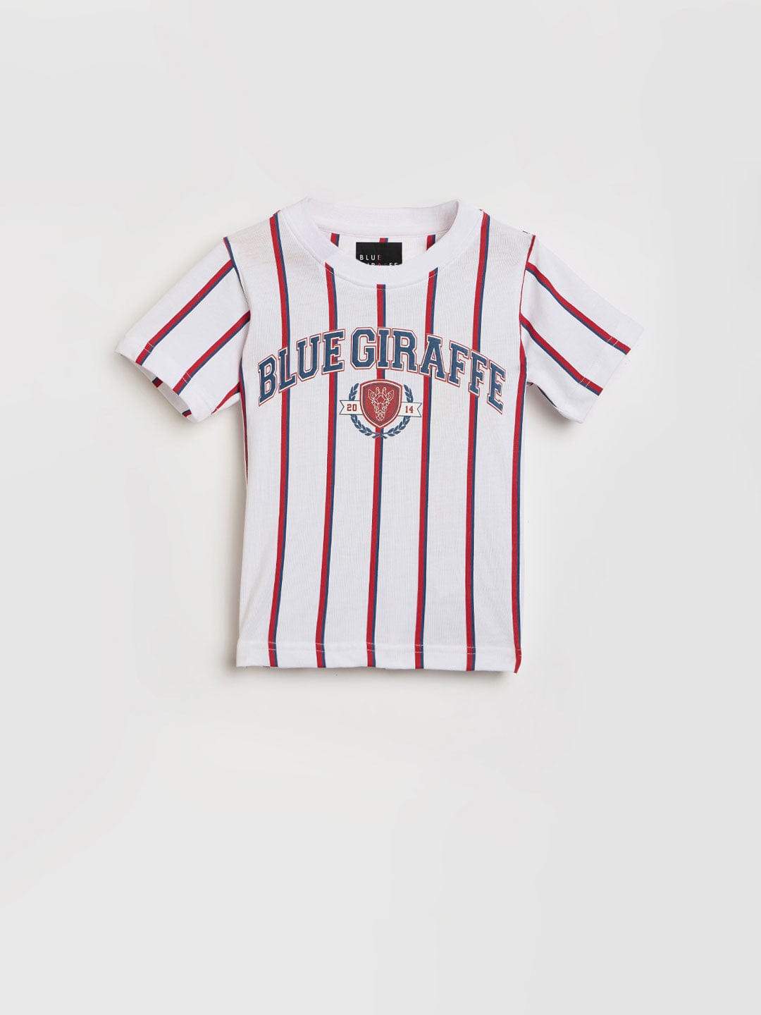 Blue Giraffe Boys White Striped Crew Neck Tshirt