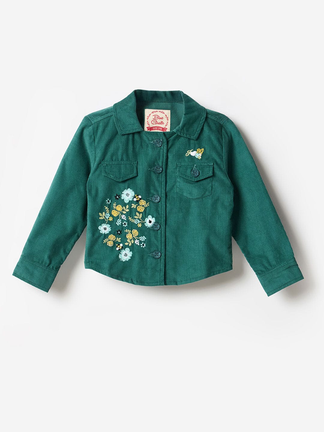 Blue Giraffe Girls Blue Embroidered Collar Jacket